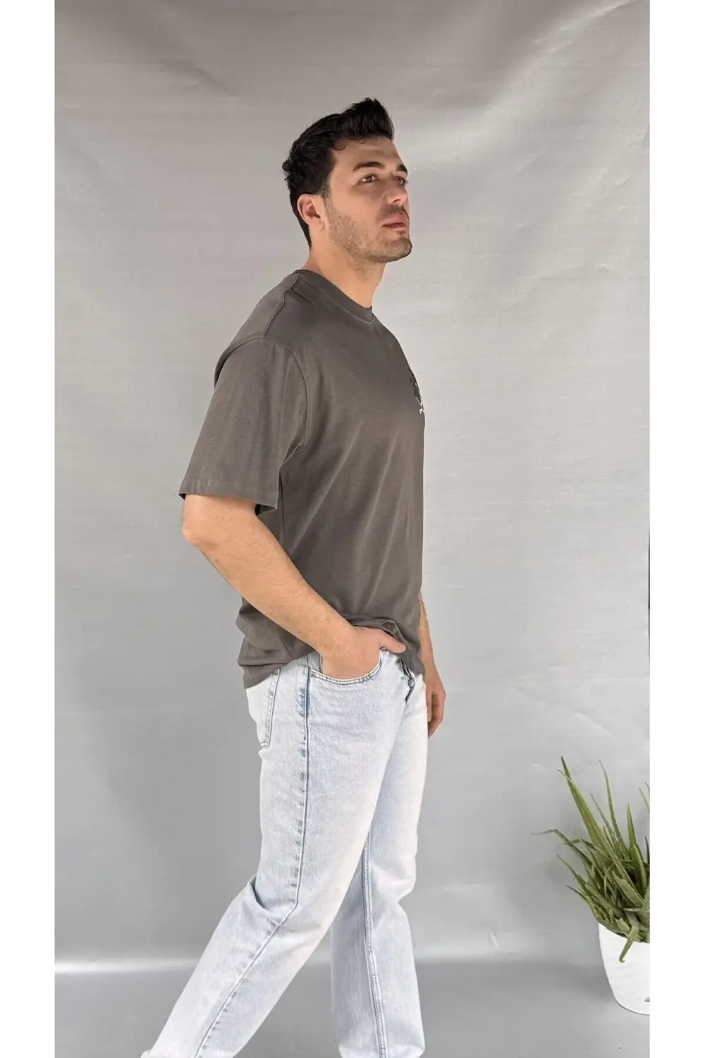 Life Baskılı Koyu Gri Erkek T-shirt