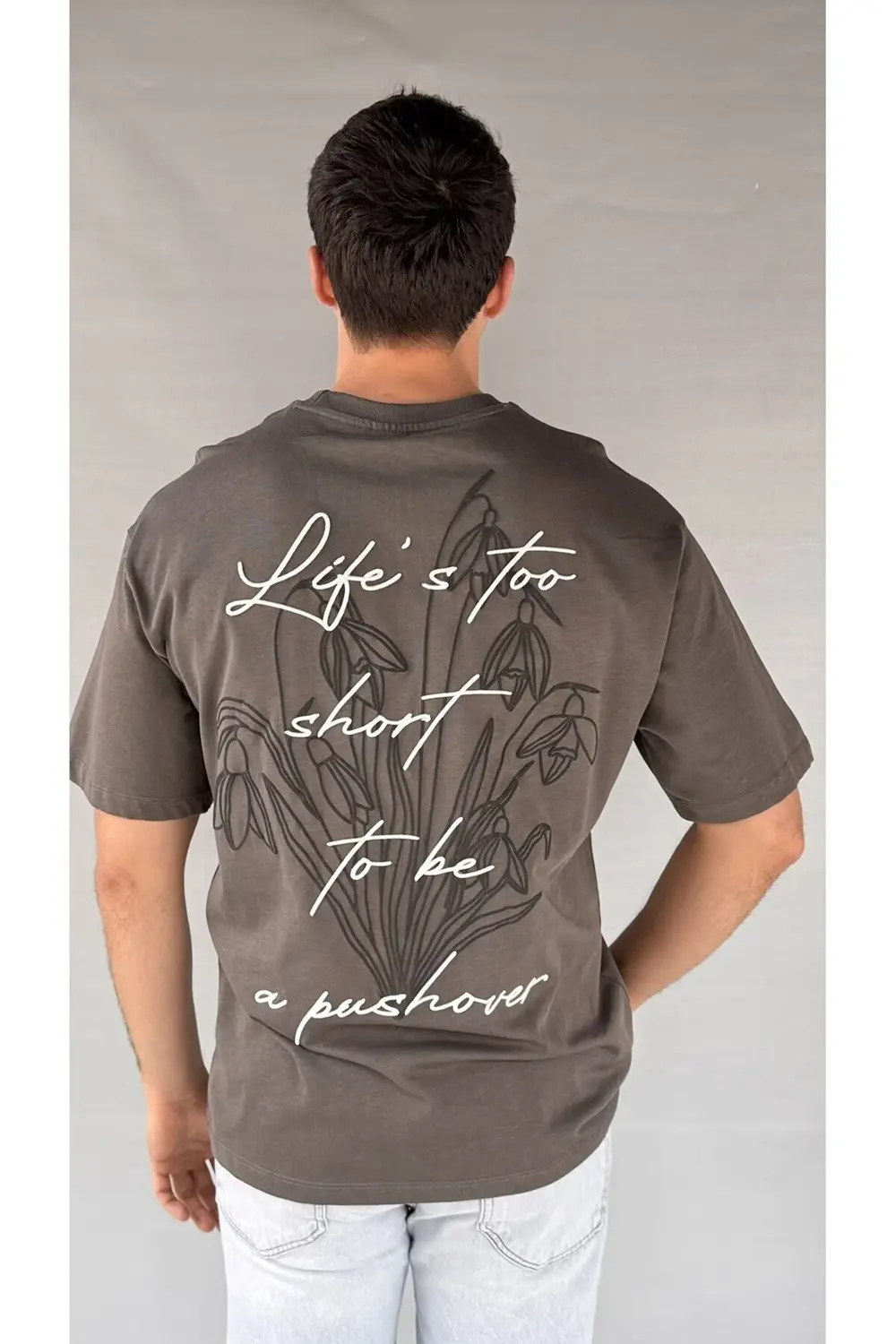 Life Baskılı Koyu Gri Erkek T-shirt