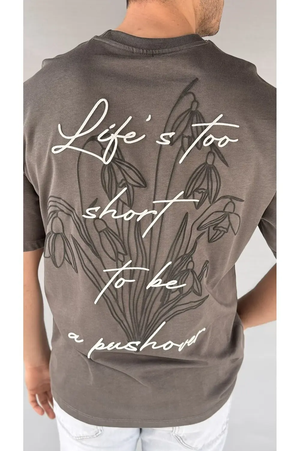 Life Baskılı Koyu Gri Erkek T-shirt