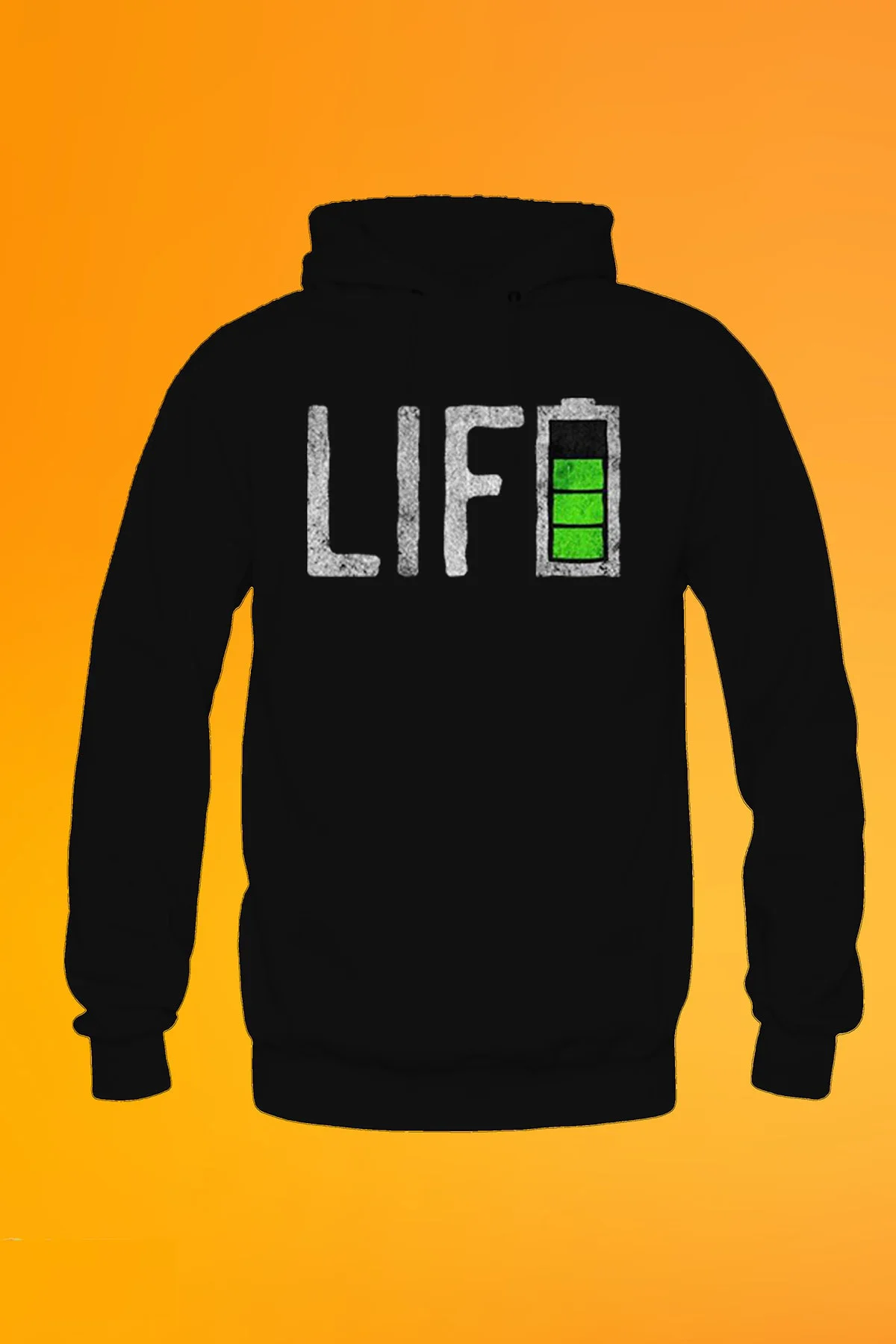 Life Baskılı Siyah Unisex Kanguru Cep Kapüşonlu Sweatshirt