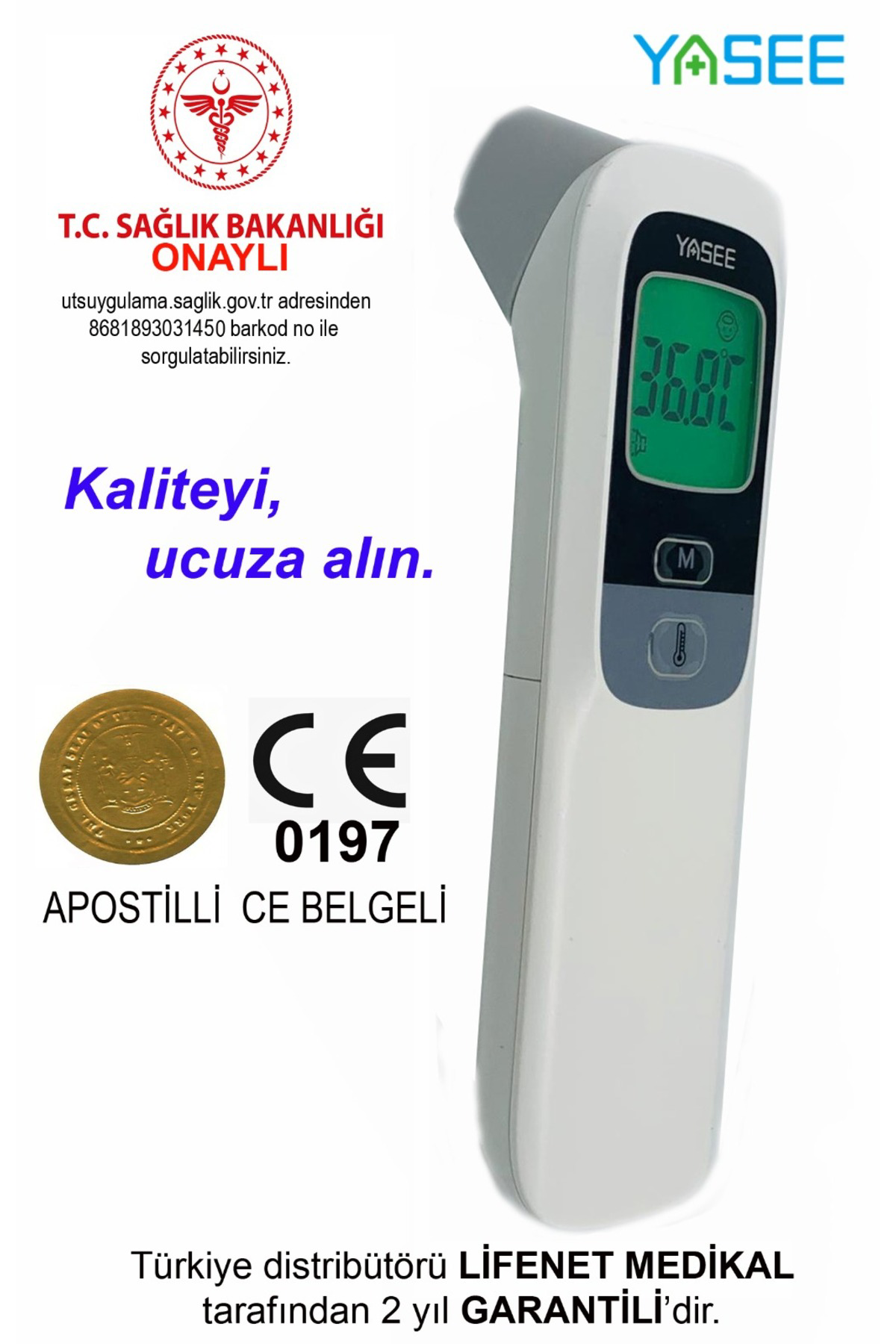 Yasee Life Net Medikal Uzaktan Temassiz Ateş Ölçer Ft-100B