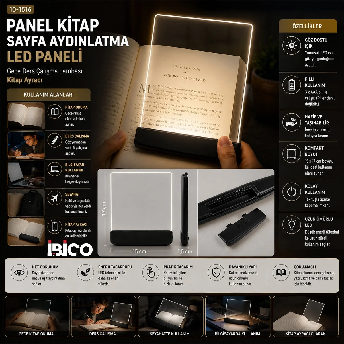 Lıght Panel Kitap Sayfa Aydınlatma Led Paneli Kitap Okuma Pilli 15x17cm İ10-027 Bx40 Fiyatı, Yorumları ve Özellikleri