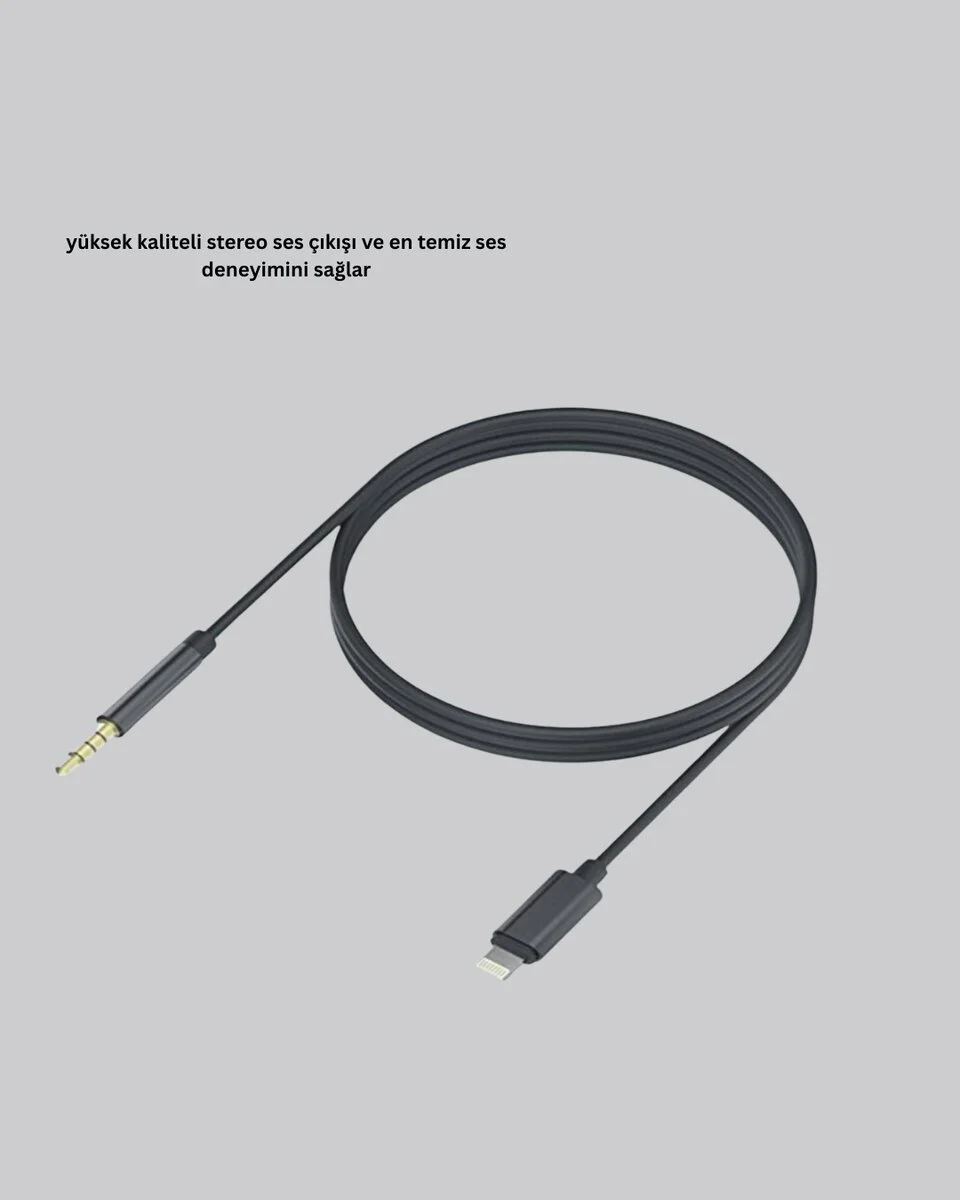 Lightning Girişli Cihazlar İçin 3.5mm Aux Ses Kablo Dönüştürücü 1M