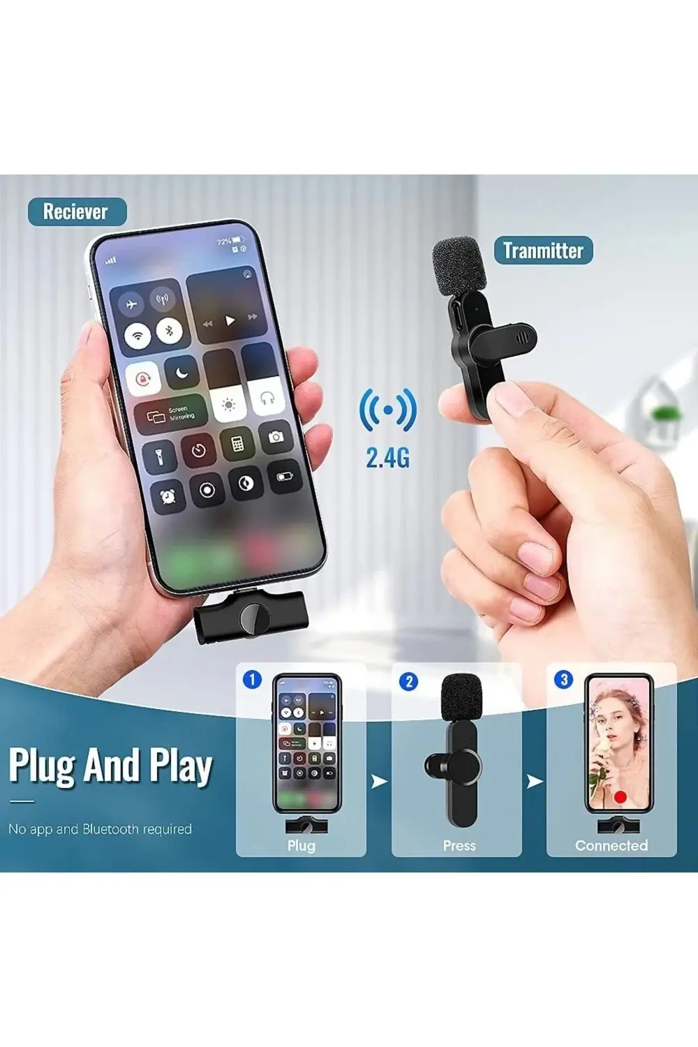 Lightning Girişli Iphone Uyumlu Ikili Kablosuz Yaka Mikrofonu You