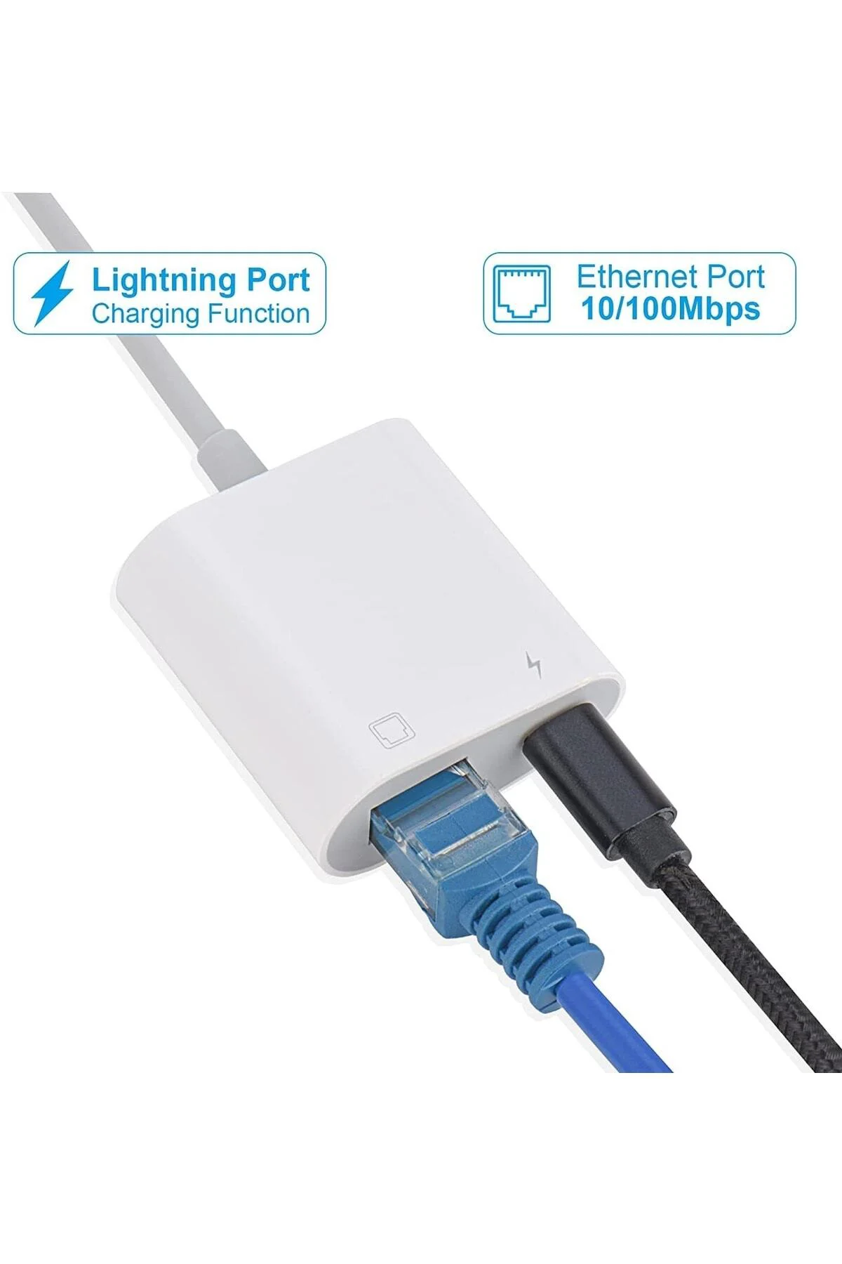 Lightning Rj45 Ethernet Çevirici 2 In 1 Ethernet Ve Liğhtning Şar