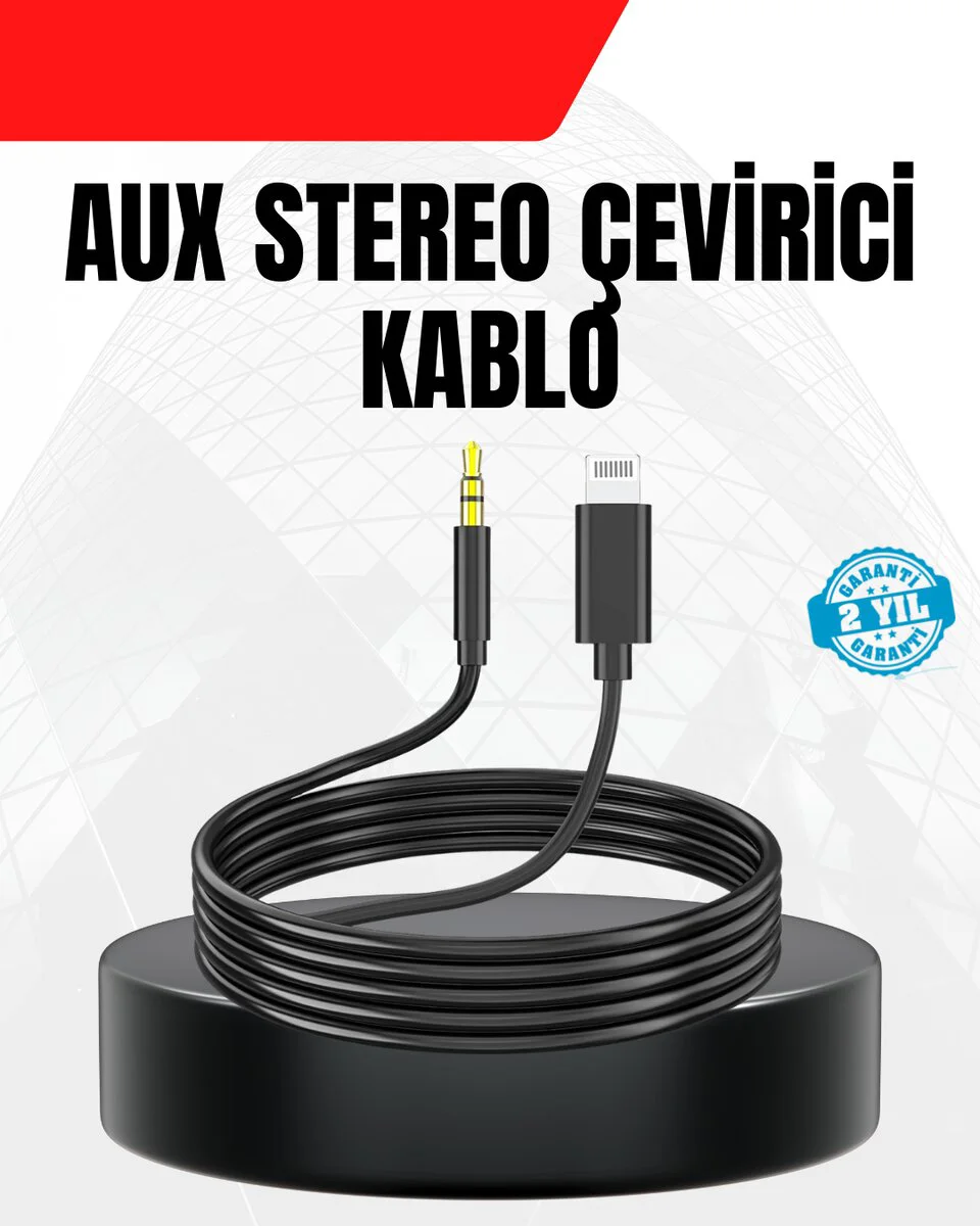 Lightning to Aux Çevirici Kablo - 1 Metre Stereo Ses, iPhone Uyumlu, Yüksek Kaliteli Ses Aktarımı