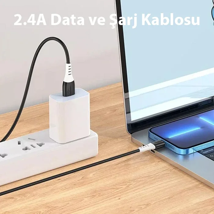 Lightning USB Kablosu iPhone 2.4A Silikon 1m - Hızlı Şarj & Veri Aktarım