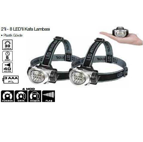 Gürçay Hırdavat Lightorch Lt03100 Kafa Lambası 8 Led 30 Lümen (2'Li Paket)