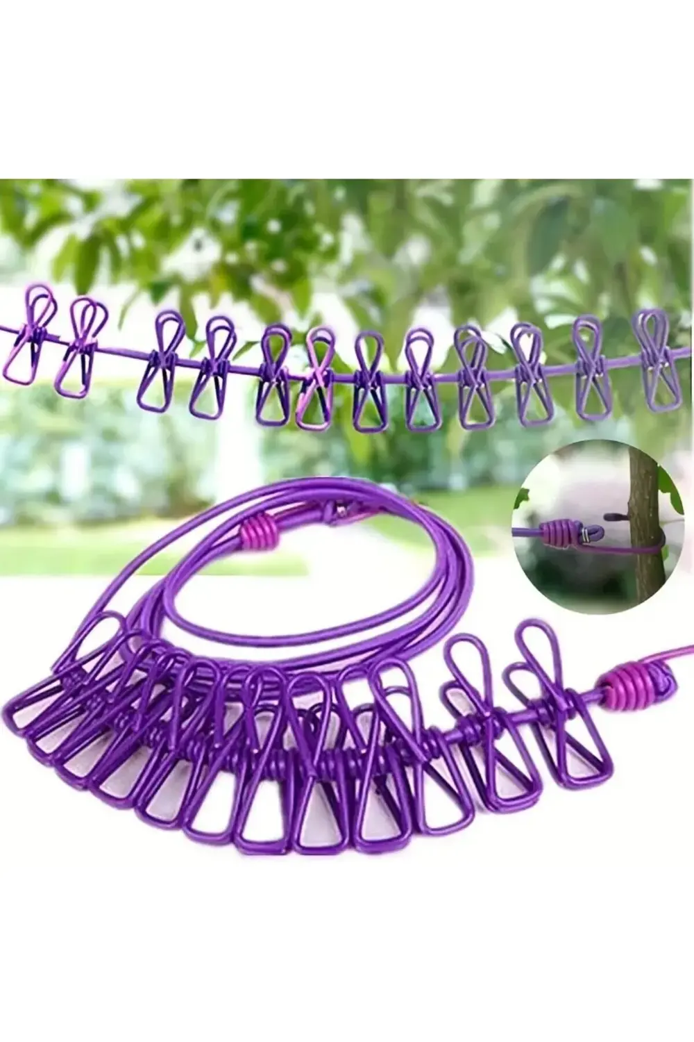 likesell Taşınabilir Seyahat Çamaşır İpi 12 Mandallı Klipsli Çama