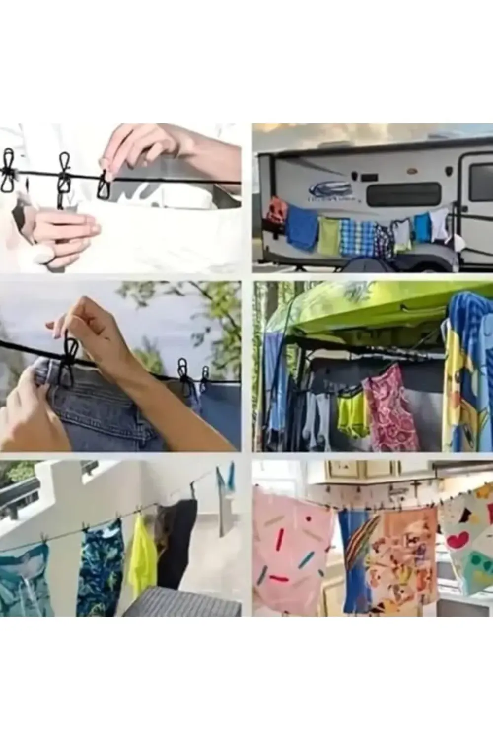 likesell Taşınabilir Seyahat Çamaşır İpi 12 Mandallı Klipsli Çama