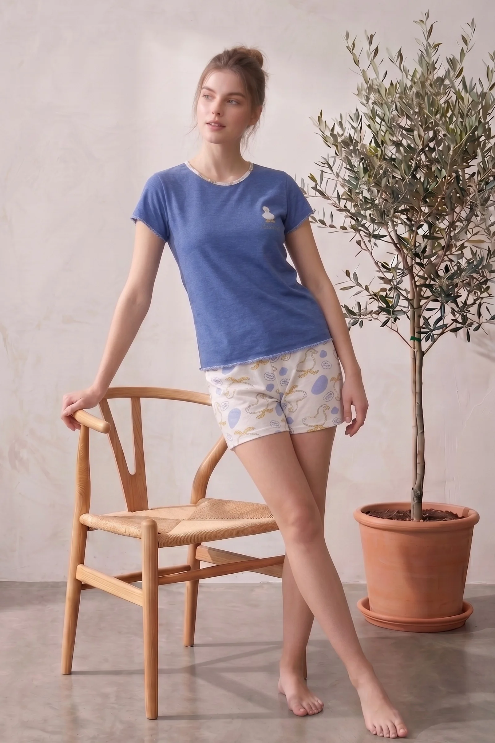 Likralı Desenli Kaşkorse Kısa Kollu Şortlu Takım, Mavi, XL/XXL Likralı Desenli Kaşkorse Kısa Kollu Şortlu Takım, Mavi, XL/XXL Fiyatı, Yorumları ve Özellikleri