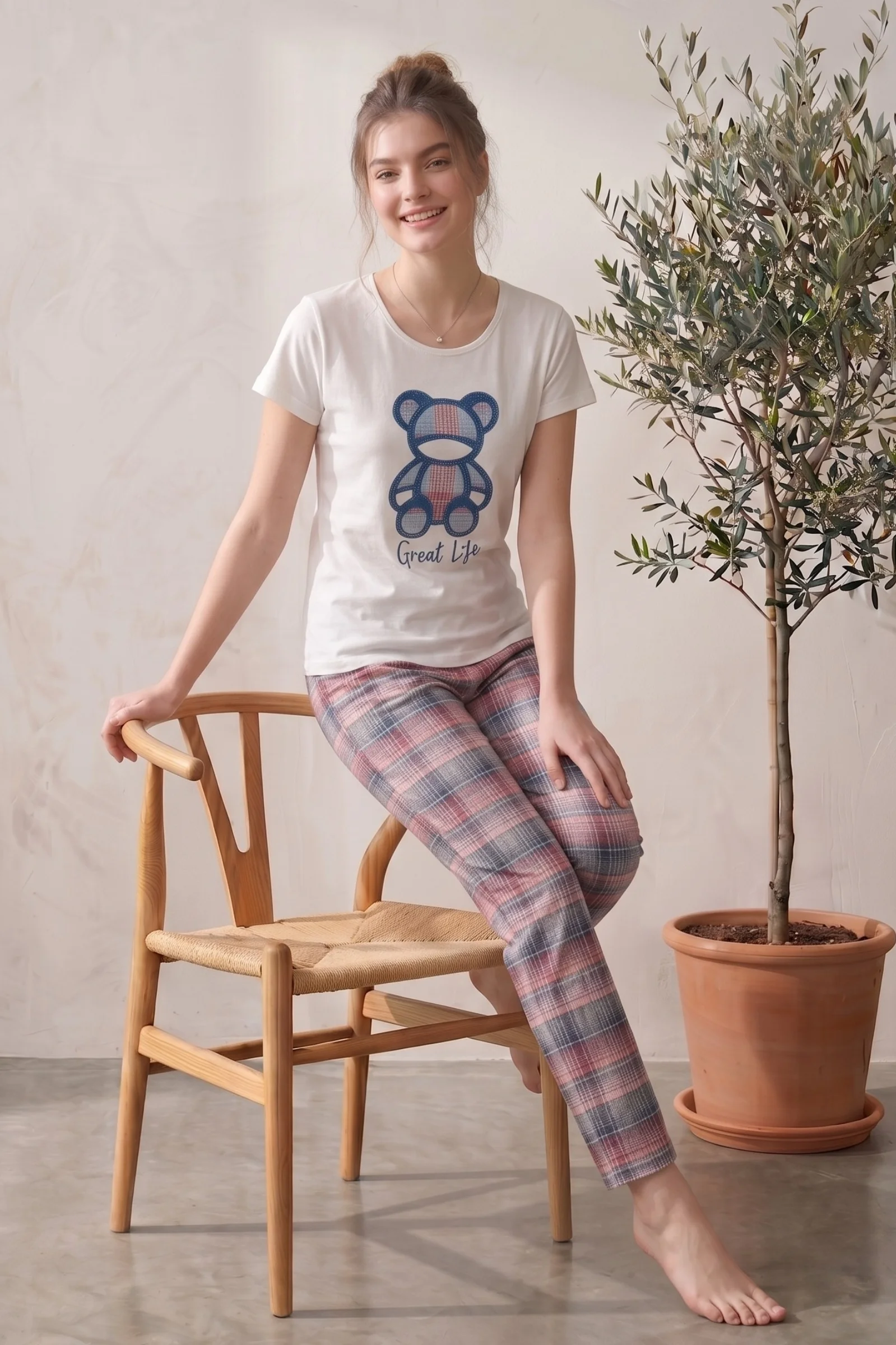 Likralı Desenli Kısa Kollu Yazlık Rahat ve Esnek Pijama Takımı, Lacivert, 3XL Fiyatı, Yorumları ve Özellikleri