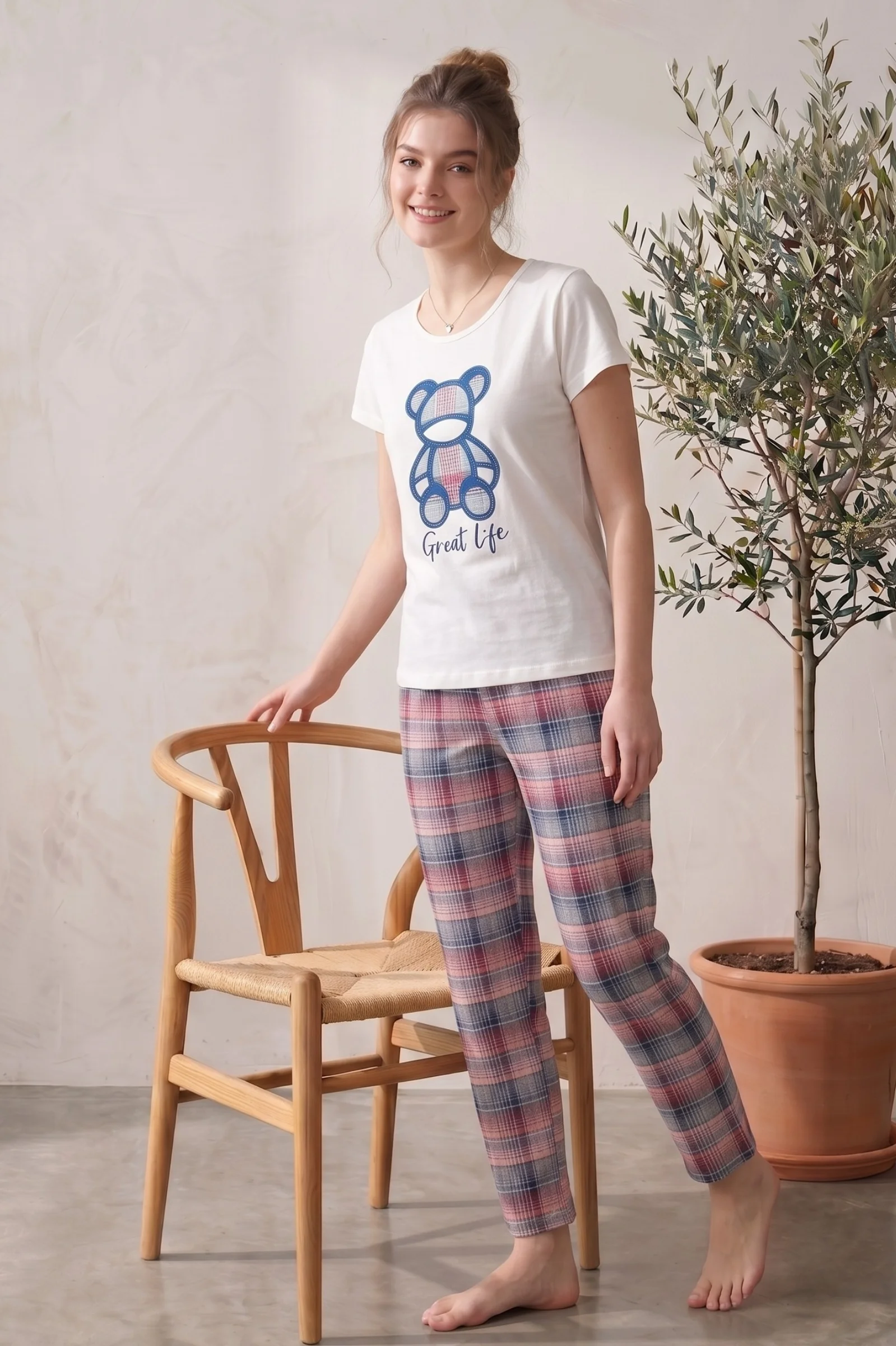 Likralı Desenli Kısa Kollu Yazlık Rahat ve Esnek Pijama Takımı, Lacivert, 3XL Fiyatı, Yorumları ve Özellikleri