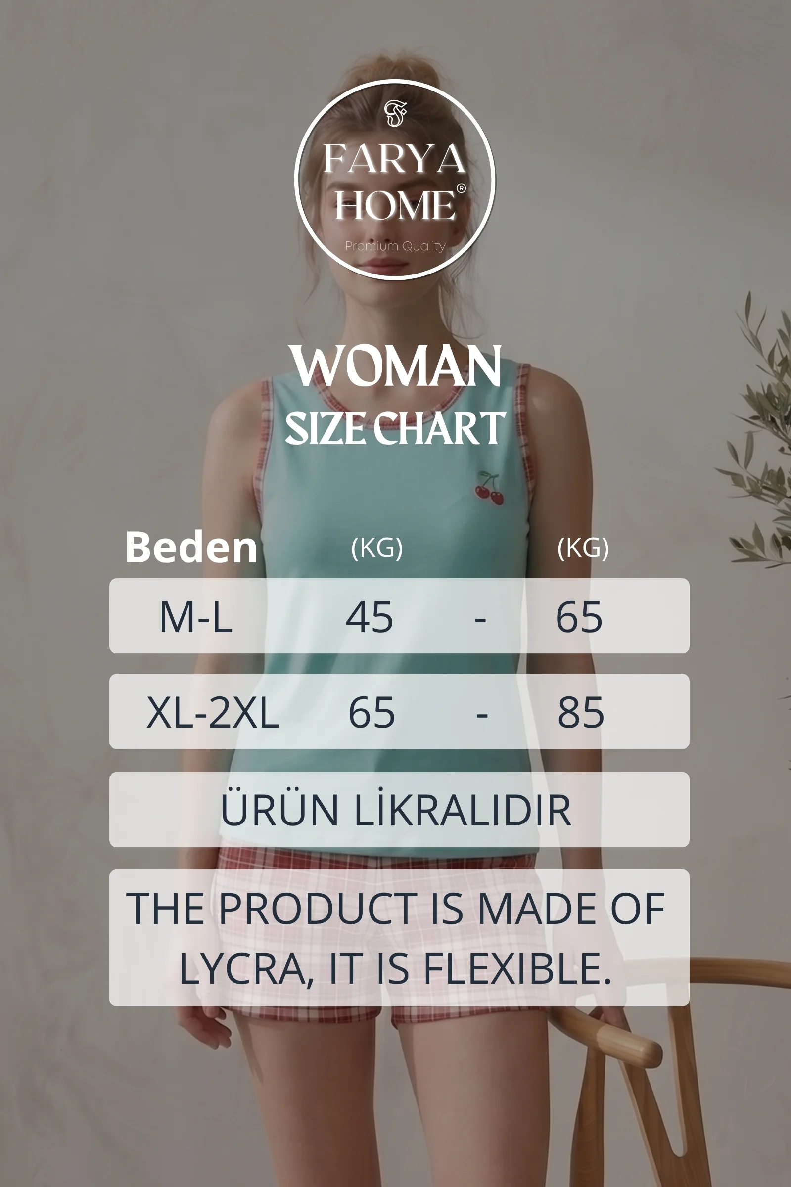Likralı Ekose Kareli Kiraz Desenli Kalın Askılı Şort Takım, Mint, XL/XXL