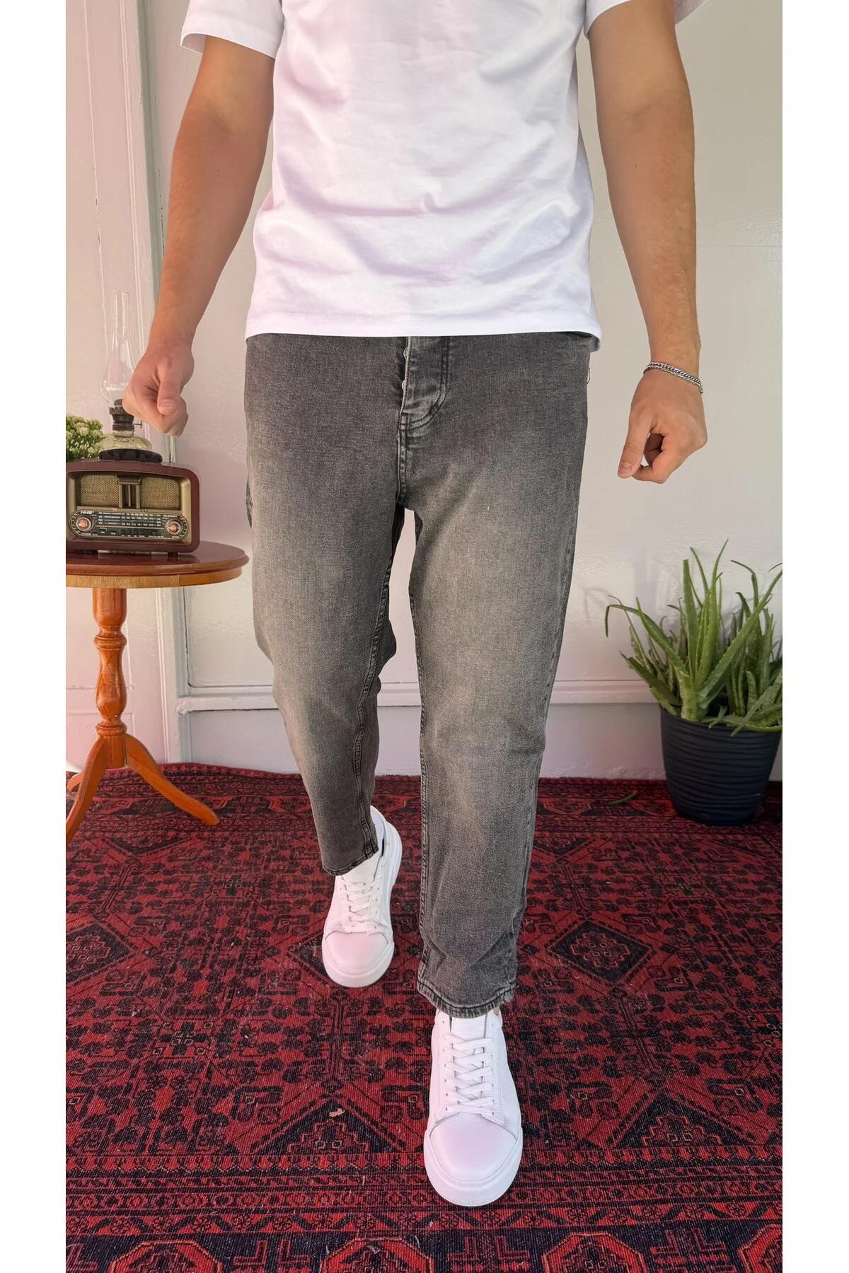 Likralı Füme Yıkamalı Boyfriend Jean