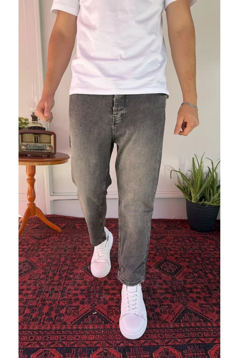 Likralı Füme Yıkamalı Boyfriend Jean