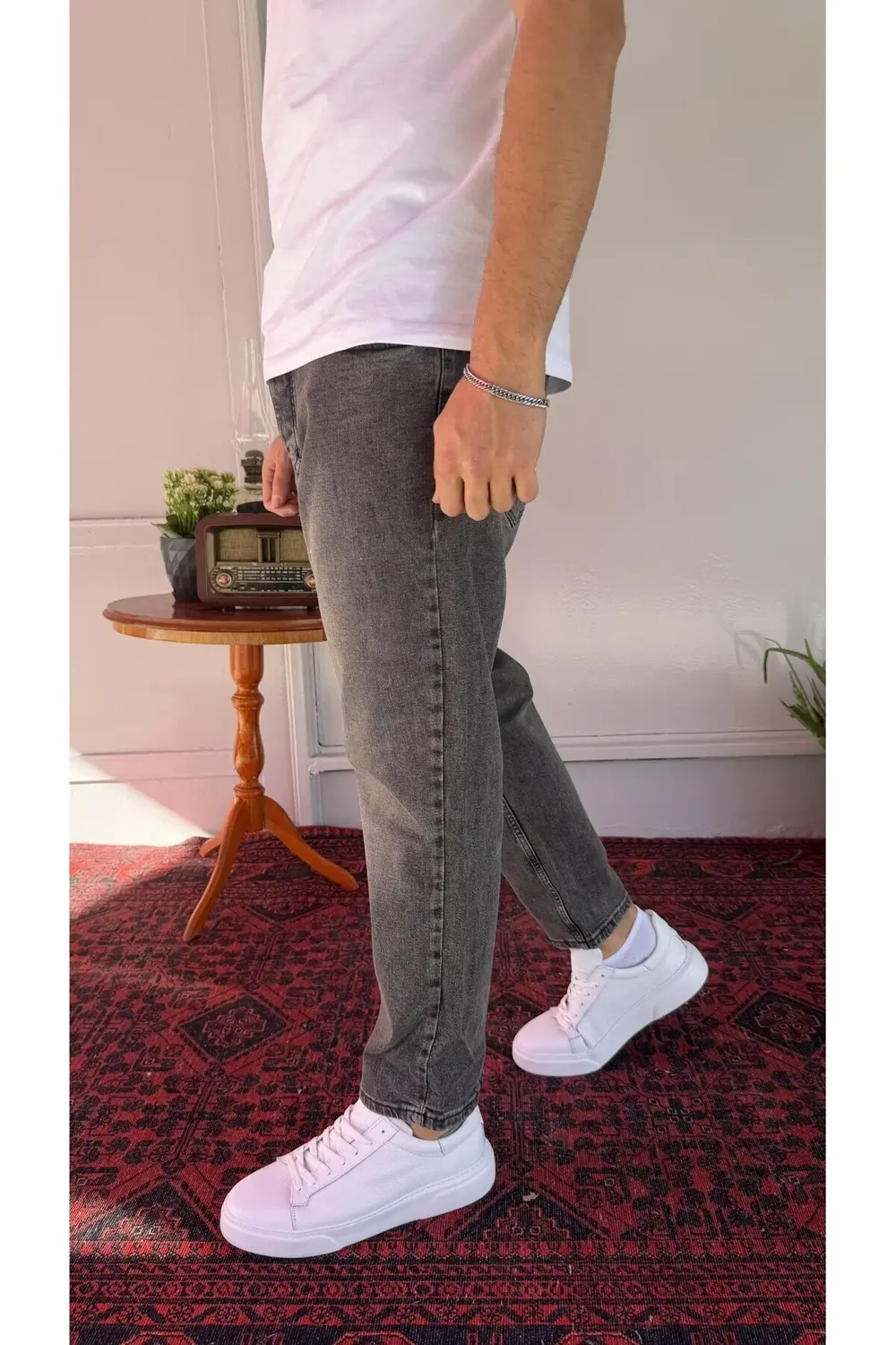 Likralı Füme Yıkamalı Boyfriend Jean