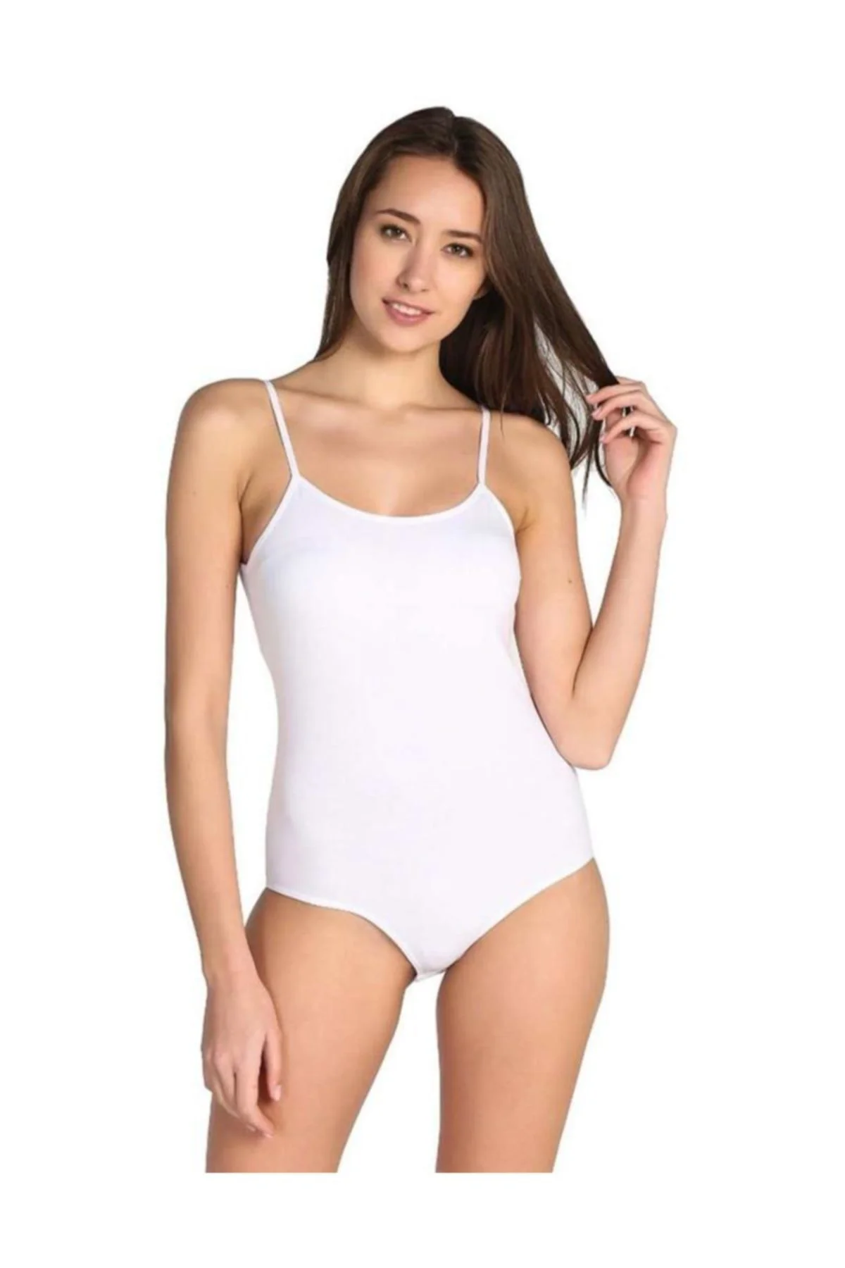 Likralı Ip Askılı Body Beyaz