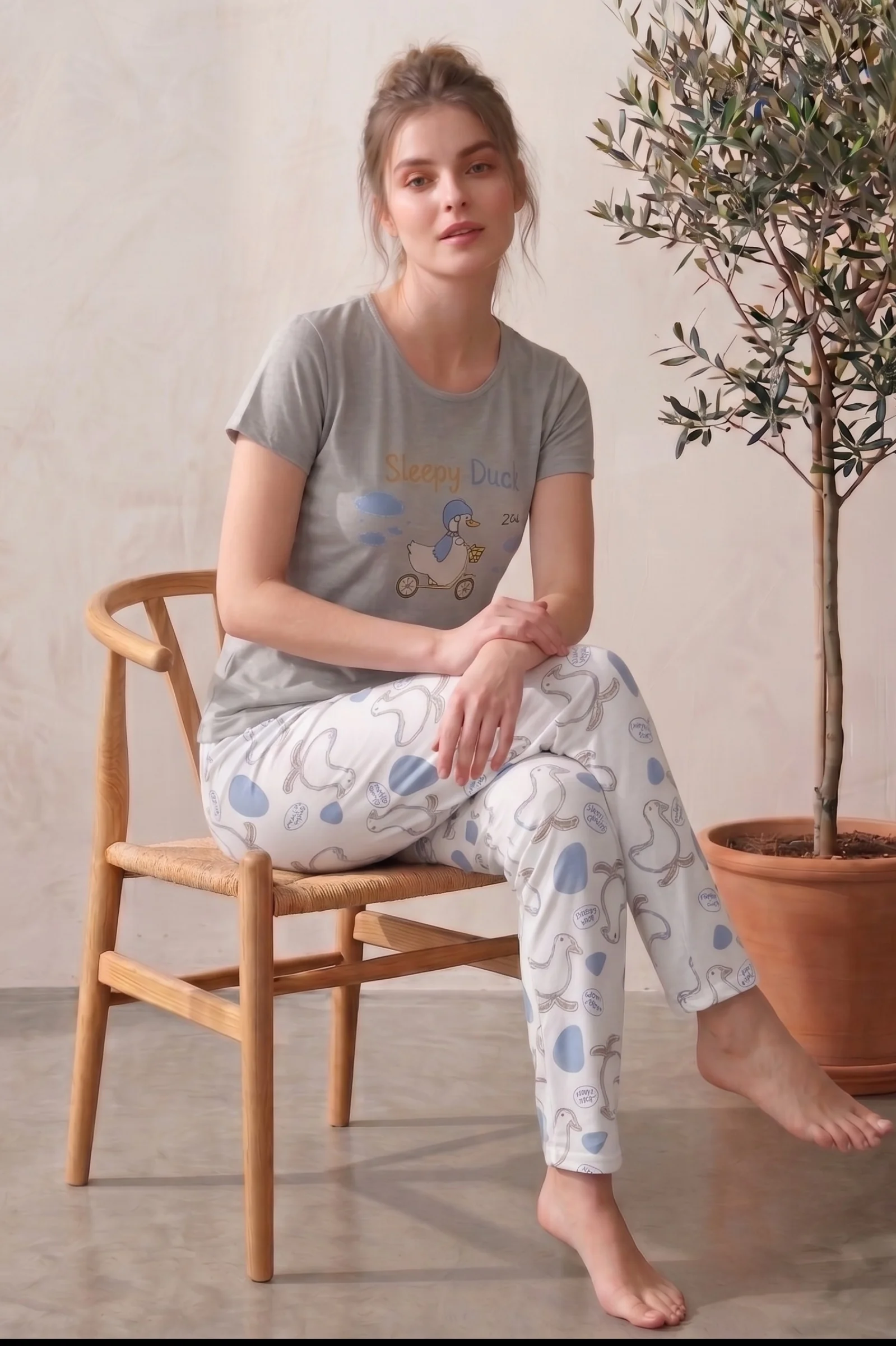 Likralı Ördek Desenli Kısa Kollu Yazlık Rahat ve Esnek Pijama Takımı, Gri, 3XL Fiyatı, Yorumları ve Özellikleri