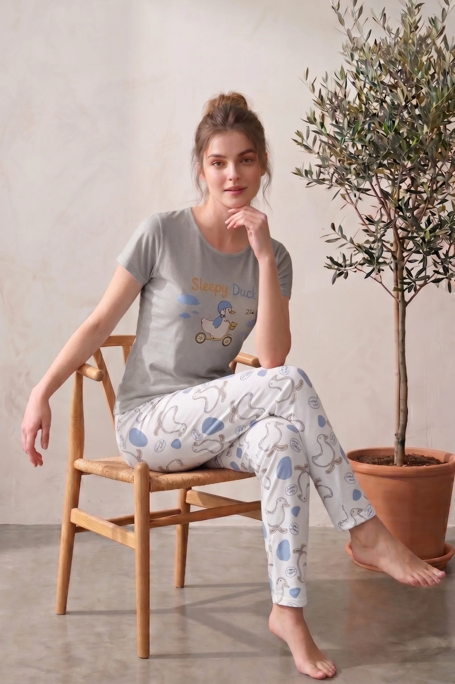 Likralı Ördek Desenli Kısa Kollu Yazlık Rahat ve Esnek Pijama Takımı, Gri, 3XL Fiyatı, Yorumları ve Özellikleri