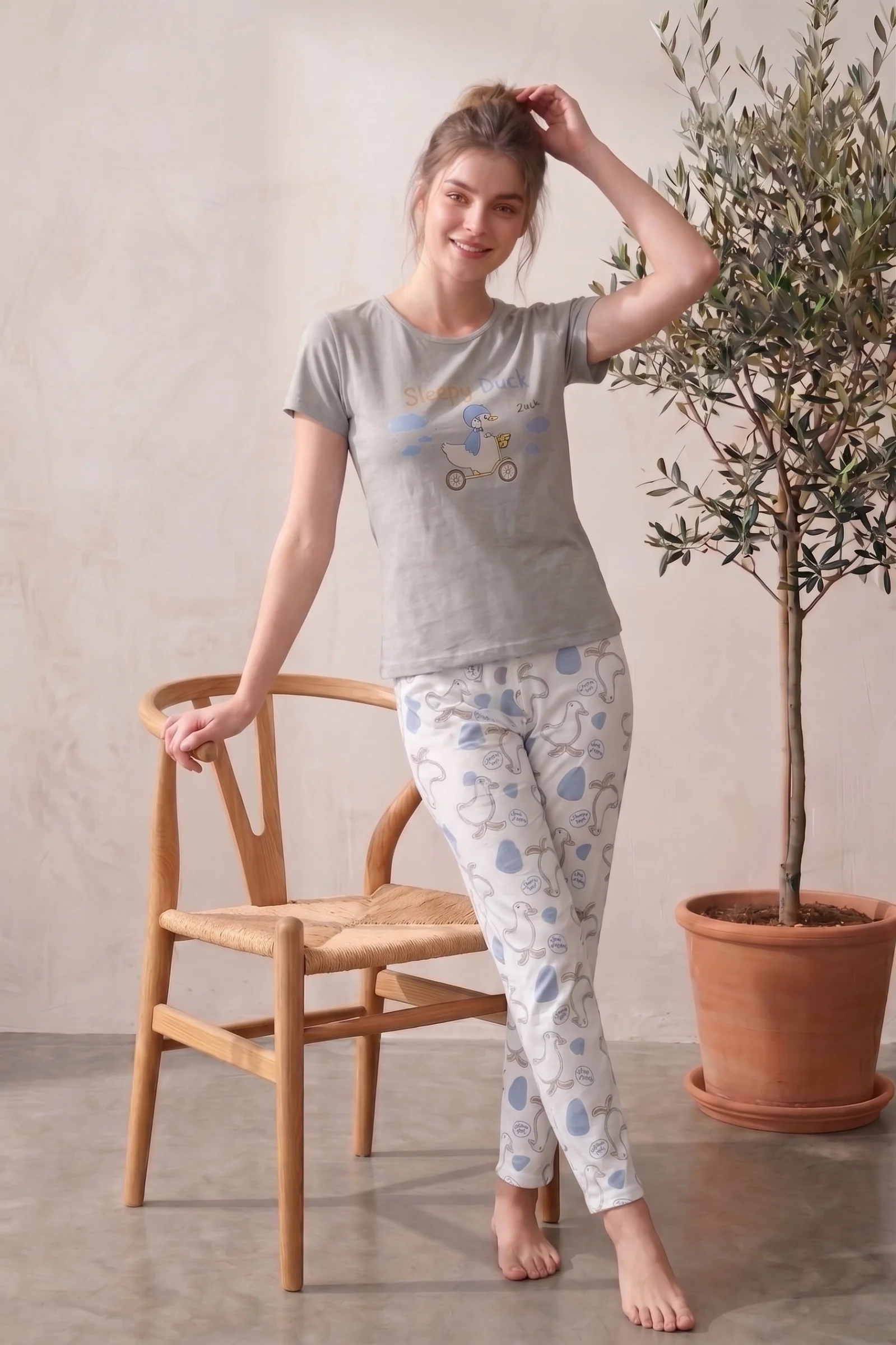 Likralı Ördek Desenli Kısa Kollu Yazlık Rahat ve Esnek Pijama Takımı, Gri, 3XL Fiyatı, Yorumları ve Özellikleri