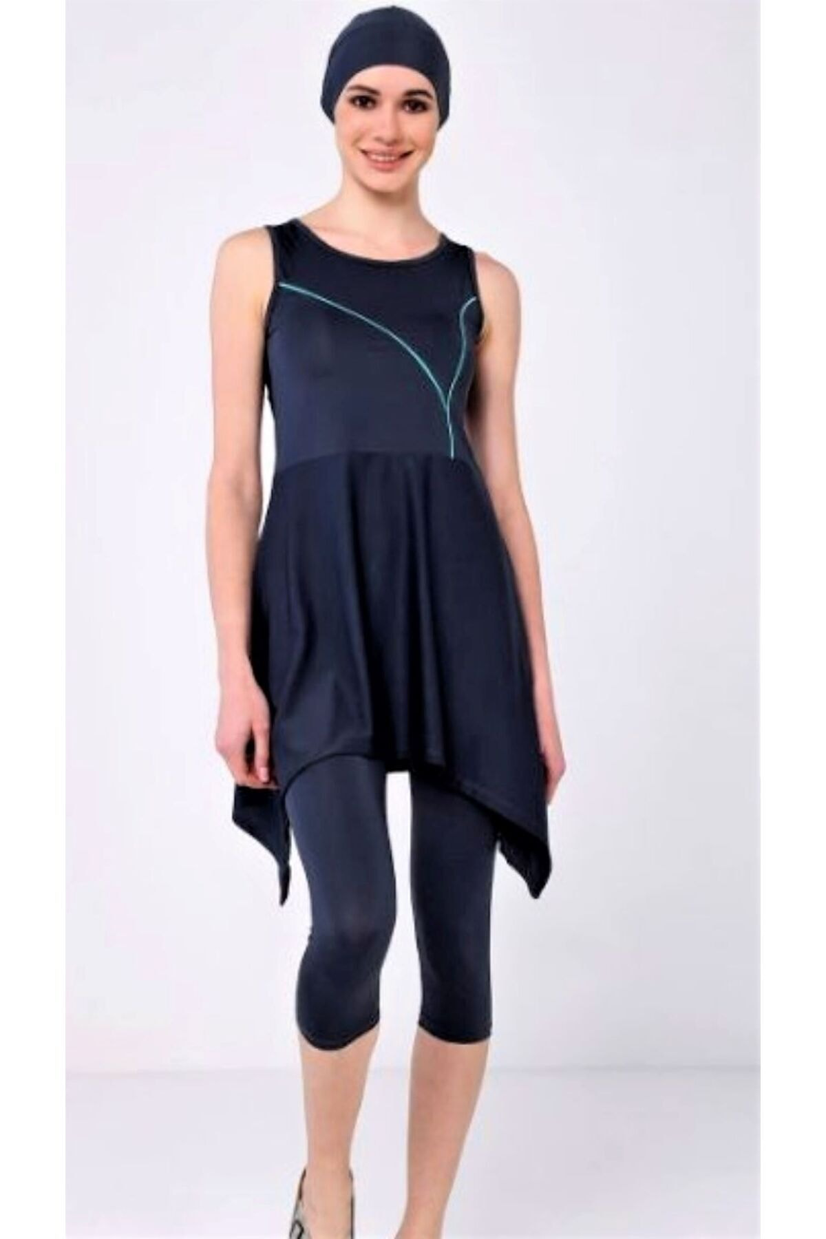 Tesmay Likralı Yarı Kapalı Havuz Mayo Koyu Lacivert