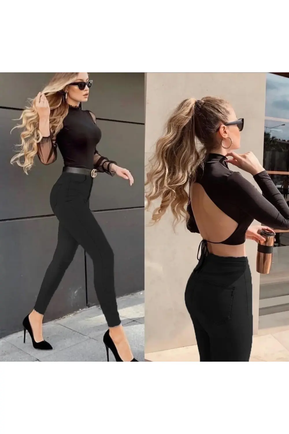 Likralı Yüksek Bel Jean Pantolon