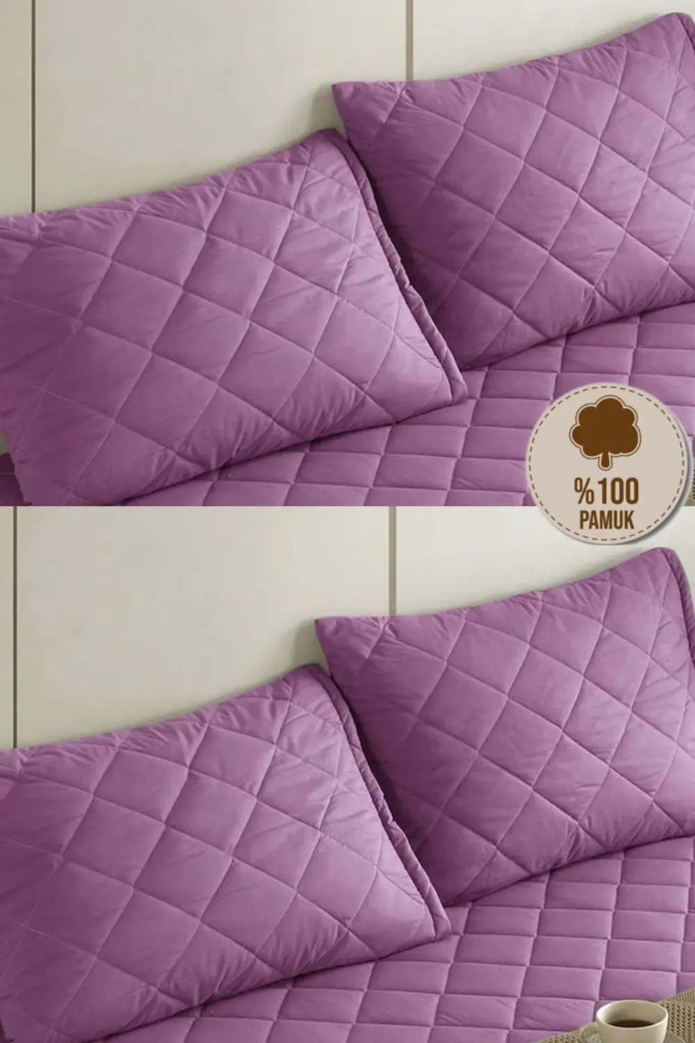 Lila %100 Pamuk Kapitone Yastık Koruyucu Alez 4 Adet