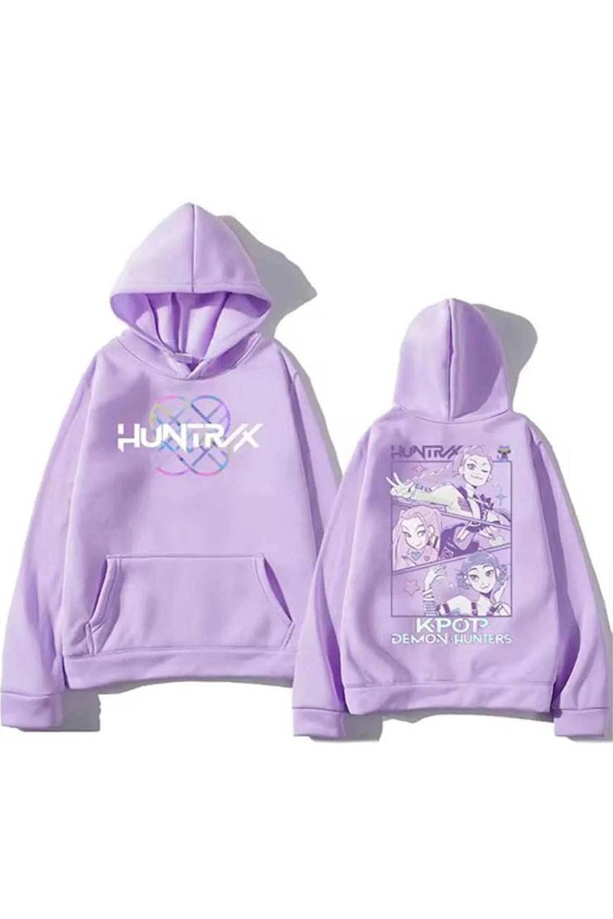 Lila Anime Huntxx Kpop Demon Hunters Collage Y2K Kapüşonlu Unisex
