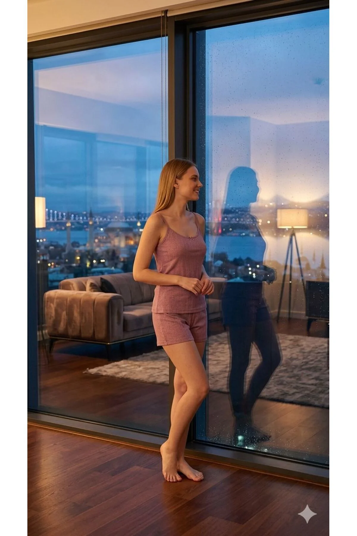 lila askılı şortlu pijama takımı