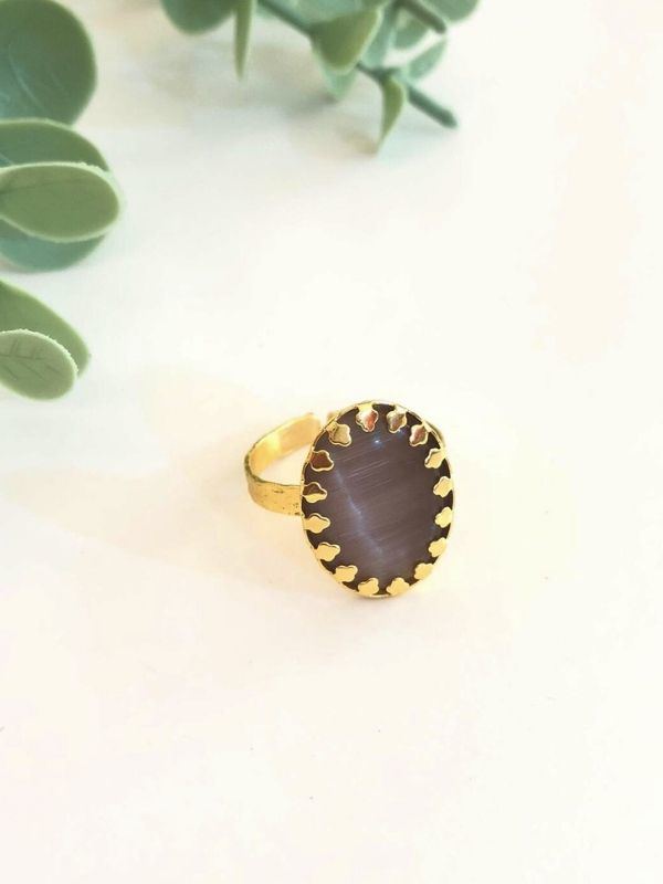 LİLA KEDİ GÖZÜ TAŞI ORJİNAL DOĞALTAŞ ALTIN KAPLAMA AYARLANABİLİNİ