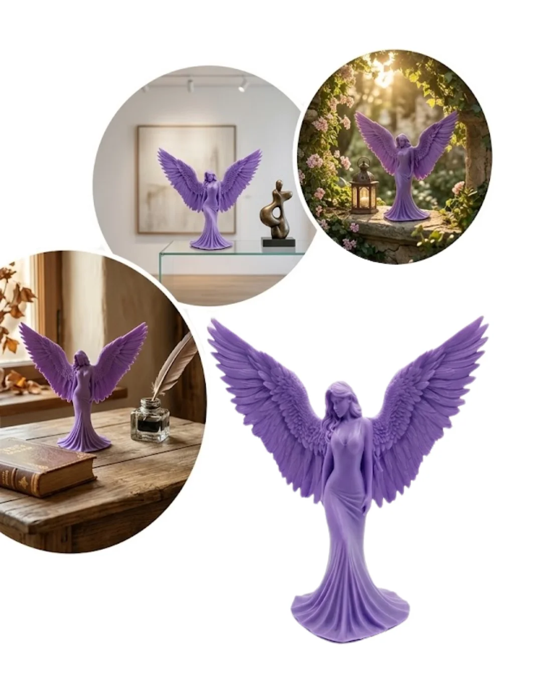 Lila Melek Biblo 3D Dekoratif Angel Figür Ev Aksesuarı