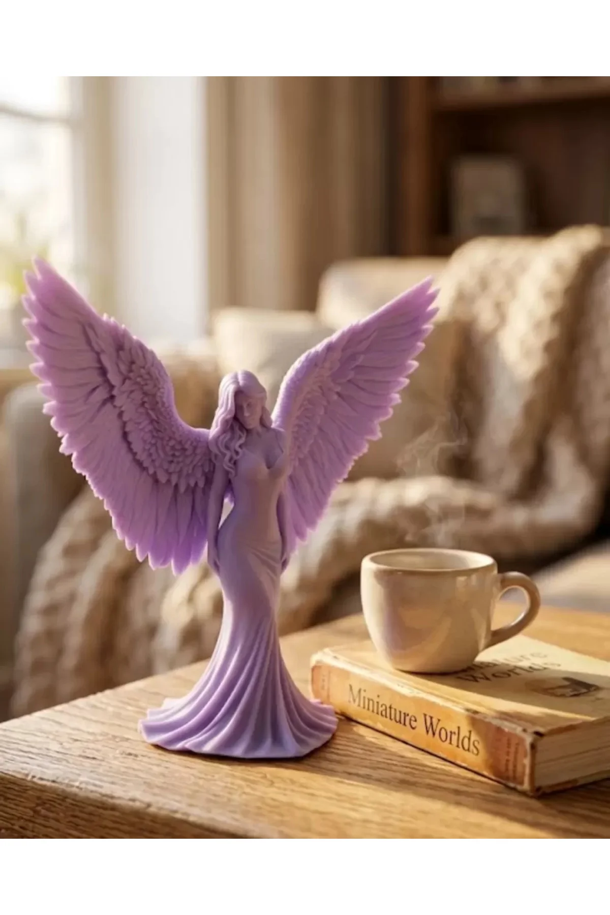 Lila Melek Biblo 3d Dekoratif Angel Figür Ev Aksesuarı