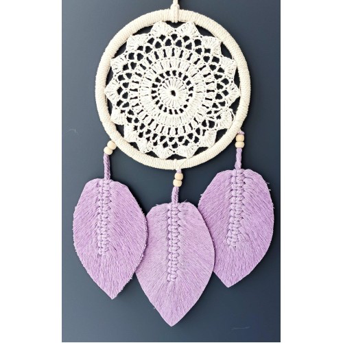 Woody Sofia Lila Rengi Yapraklı El Yapımı Makrome Duvar Süsü