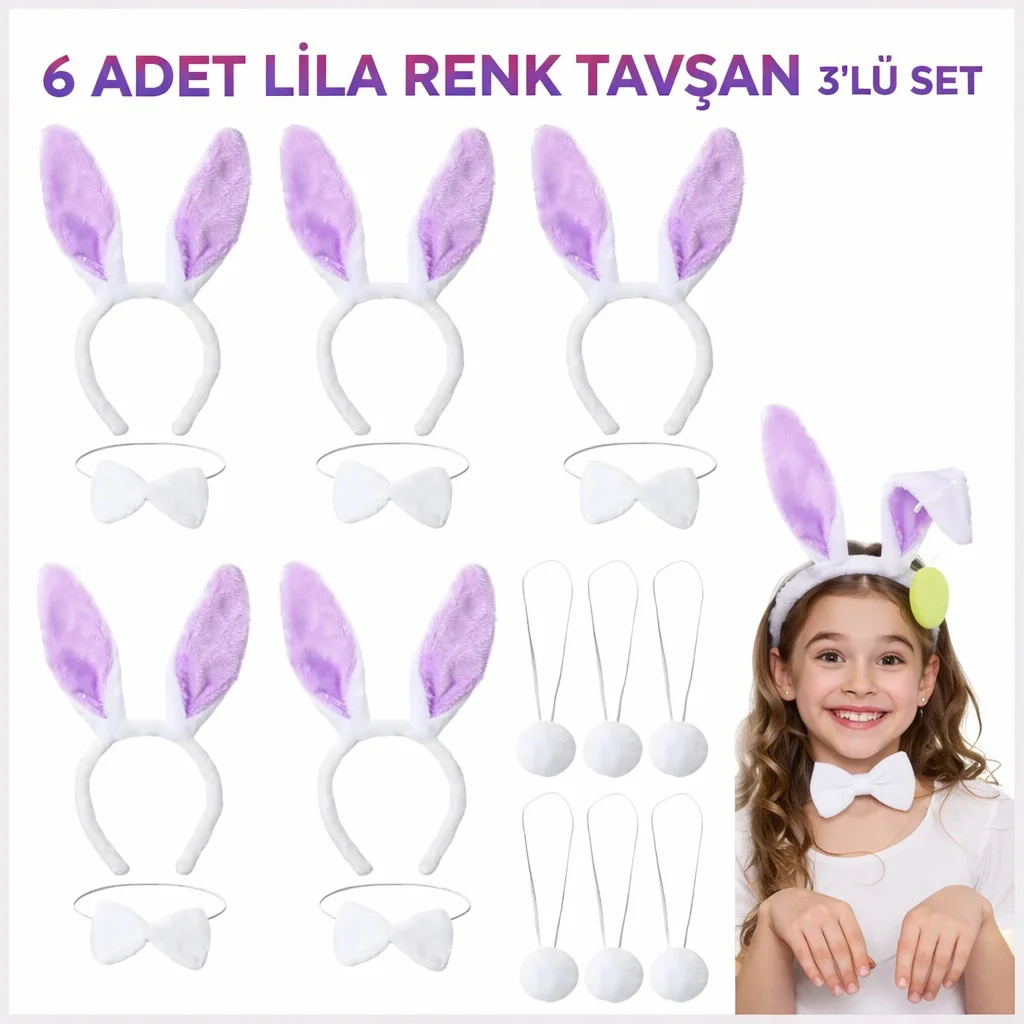 Lila Tşan Sahne Seti 6&amp;#39;lı Set Taç Papyon Kuyruk