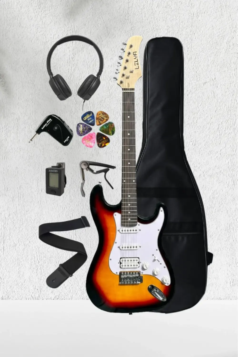 Lilya STR309 HSS Elektro Gitar – Kulaklık Amfi Seti (NUX GP-1 ve