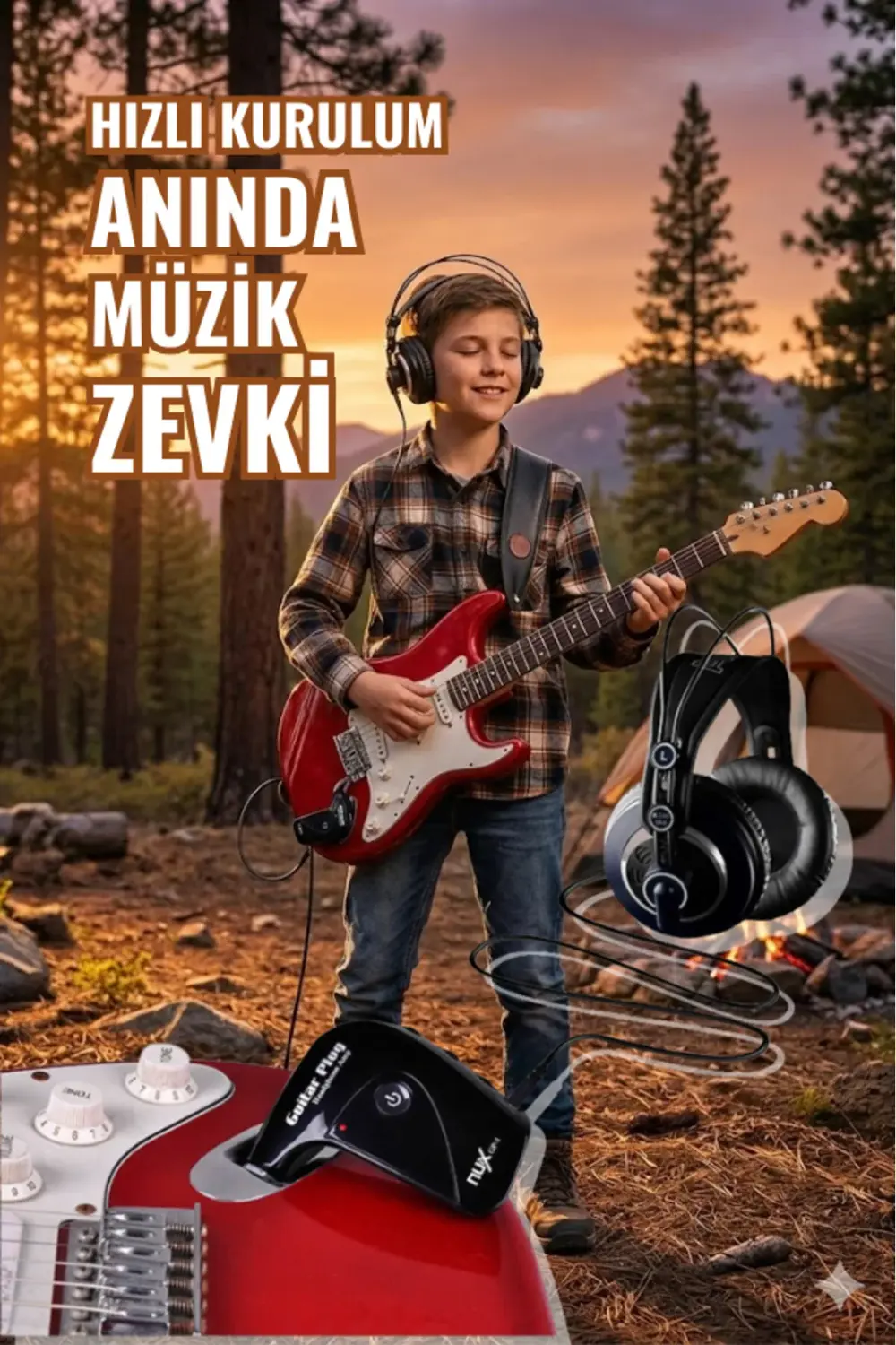 Lilya STR309 HSS Elektro Gitar – Kulaklık Amfi Seti (NUX GP-1 ve