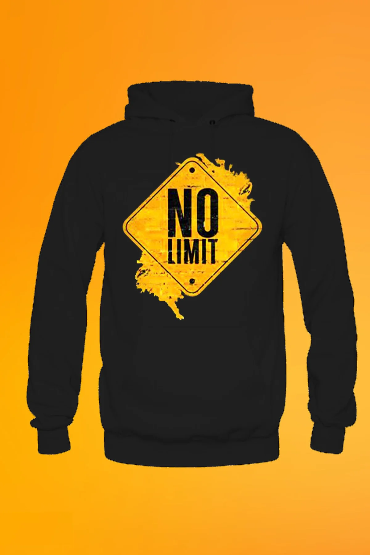 Limit Yok Baskılı Siyah Unisex Kanguru Cep Kapüşonlu Sweatshirt