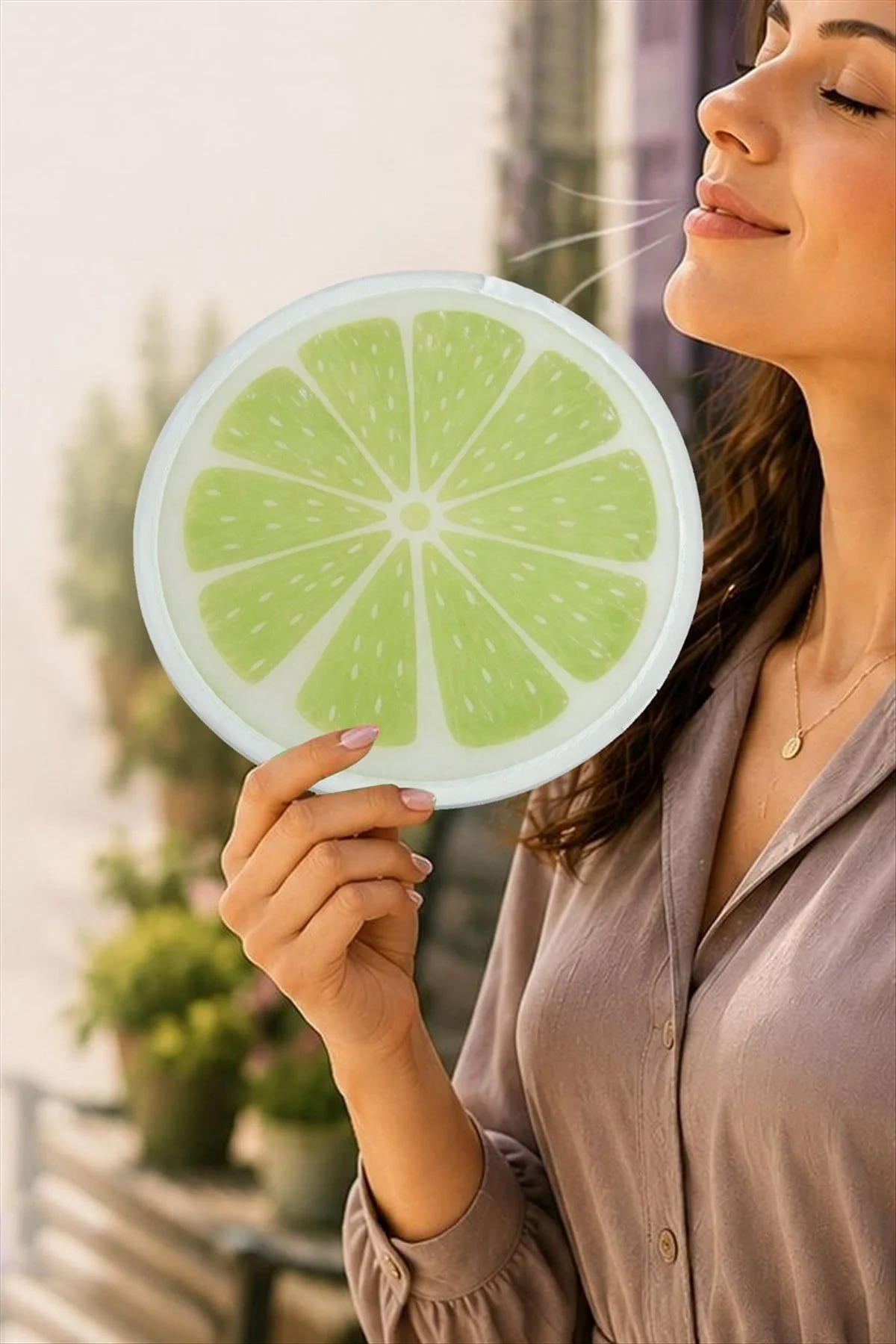 Limon Desenli Kore Yelpaze