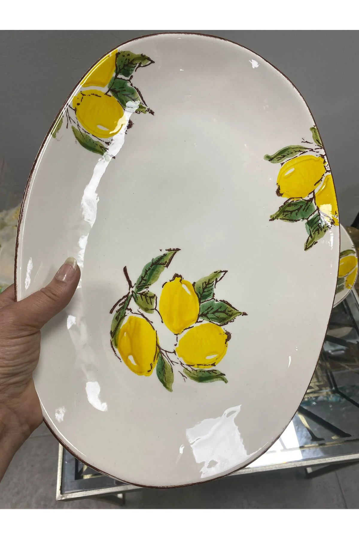 Limon Desenli Porselen Kayık Sunum Tabağı 36x25,5cm