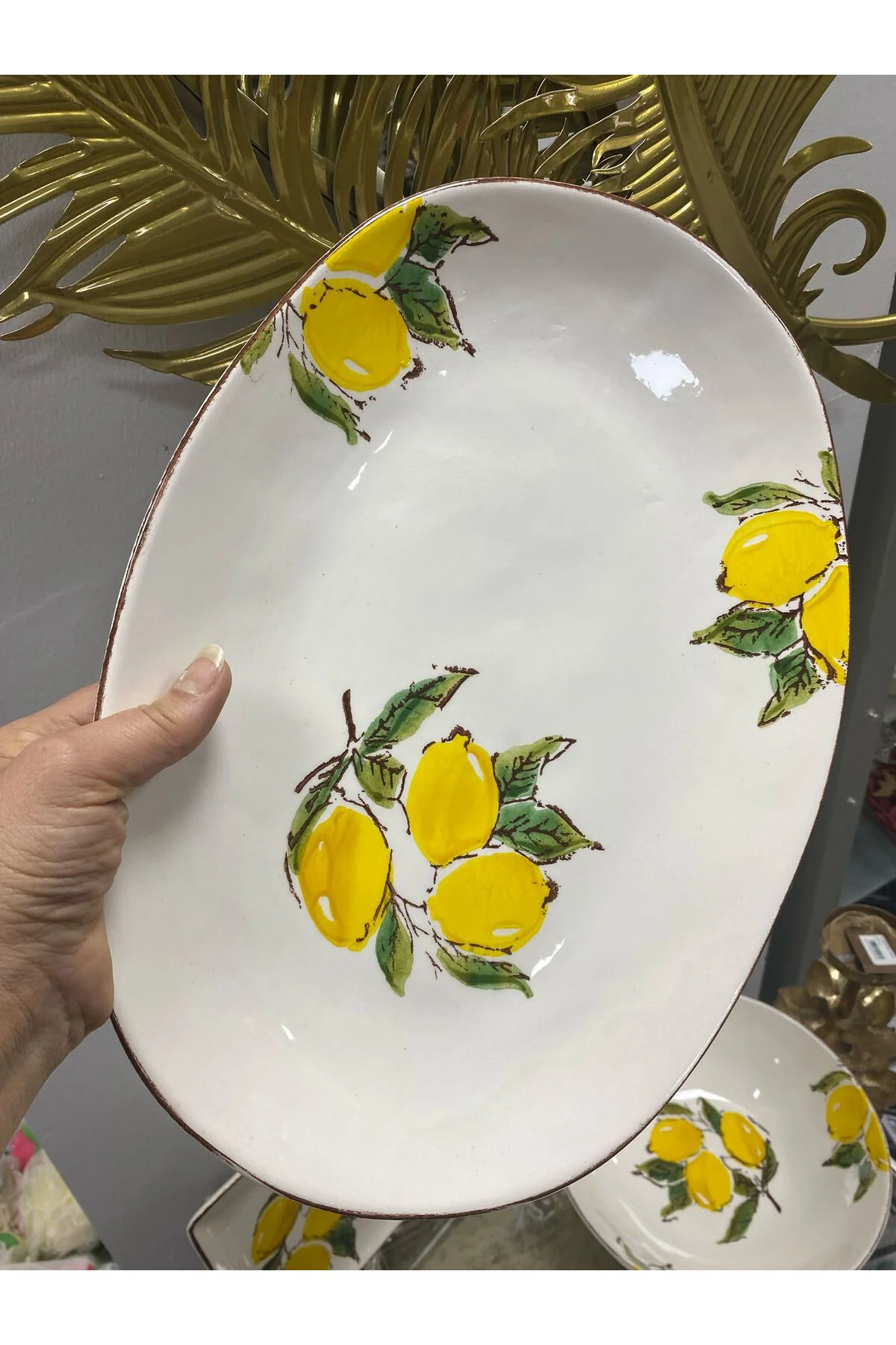 Limon Desenli Porselen Kayık Sunum Tabağı 36x25,5cm