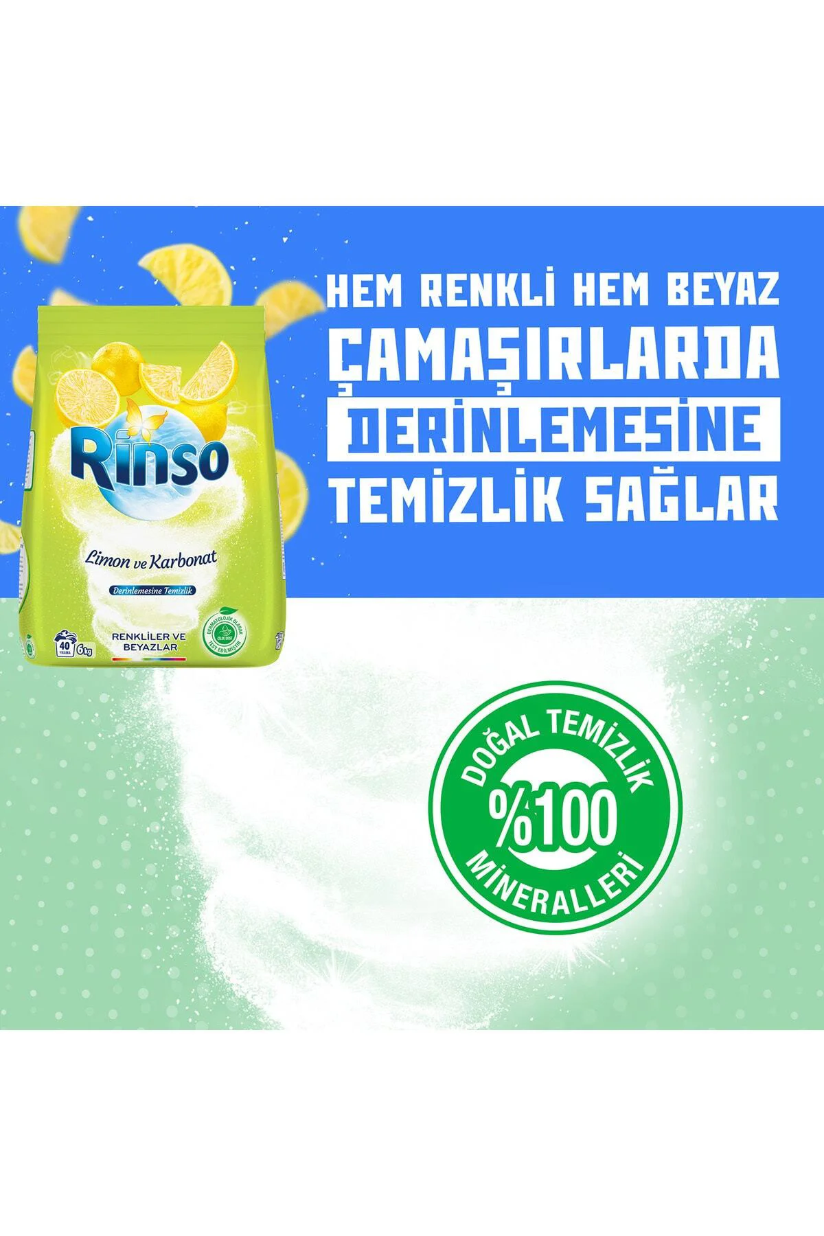 Limon ve Karbonat Renkliler ve Beyazlar İçin Toz Çamaşır Deterjan