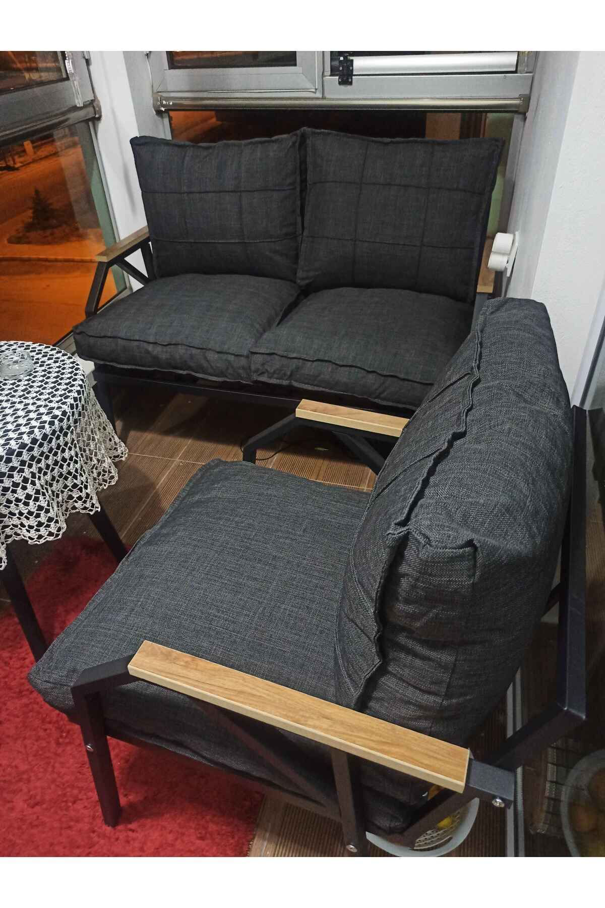 Linda 211 Antrasit Fermuarlı Bahçe Balkon Takımı, Cafe, Salon - M