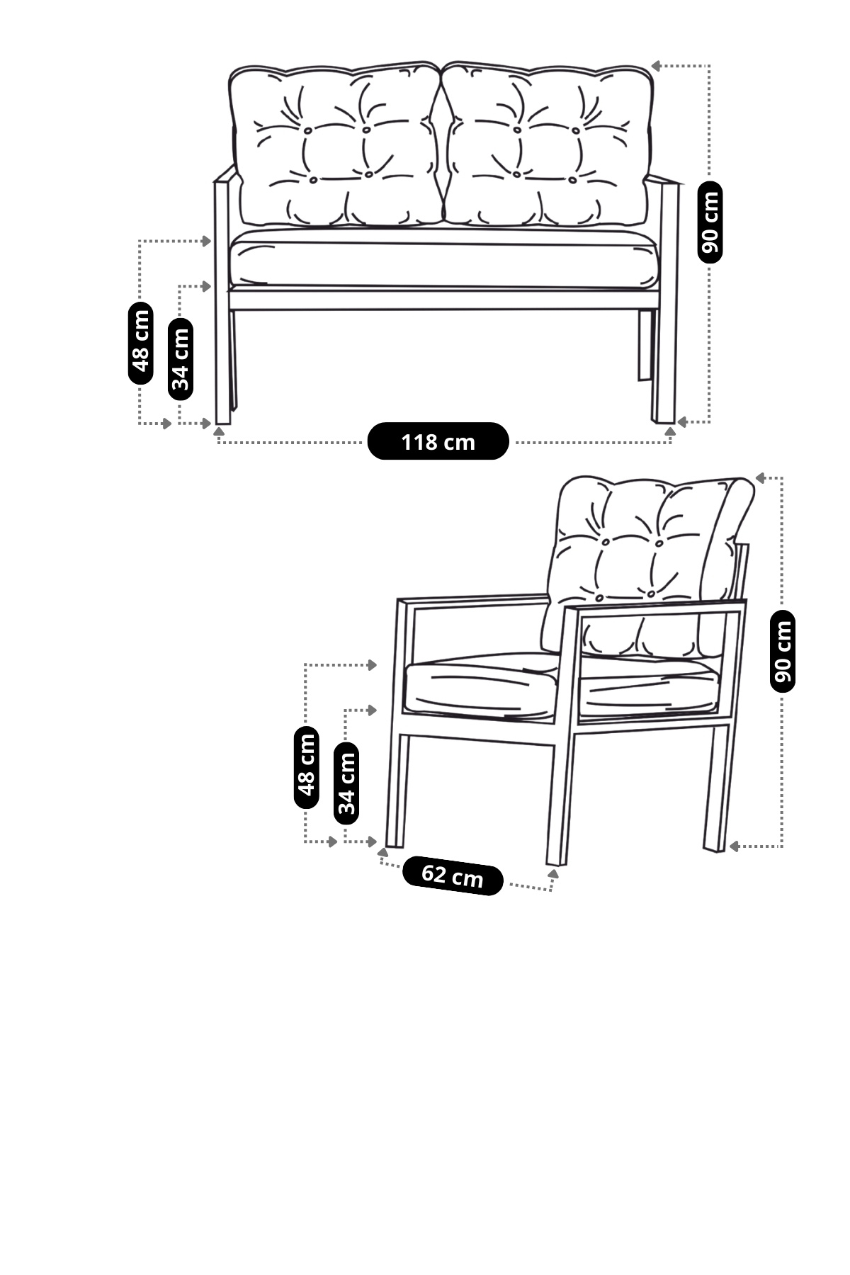 Linda 211 Krem Fermuarlı Bahçe Balkon Takımı, Cafe, Salon - Metal