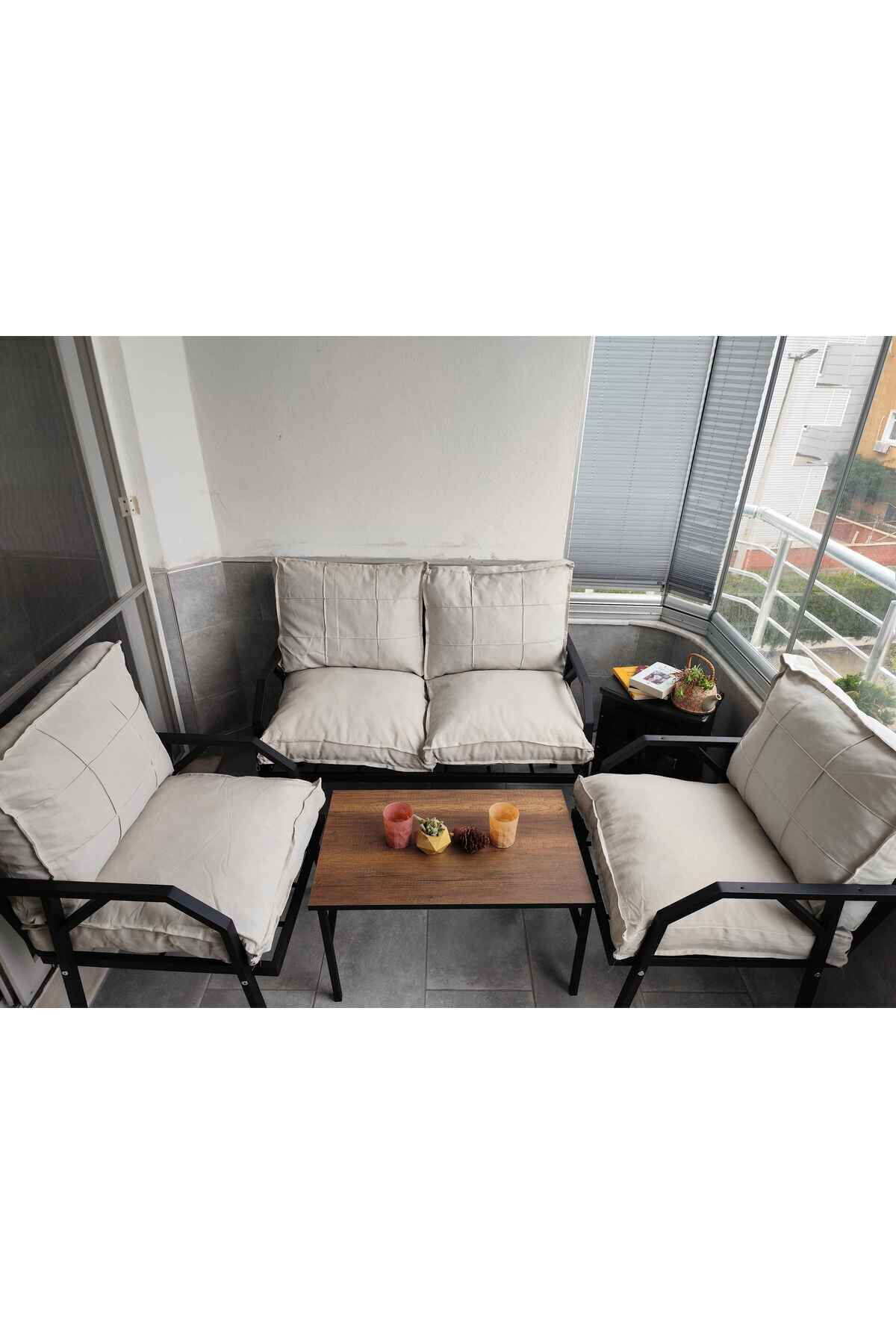 Linda 211 Krem Fermuarlı Bahçe Balkon Takımı, Cafe, Salon - Metal