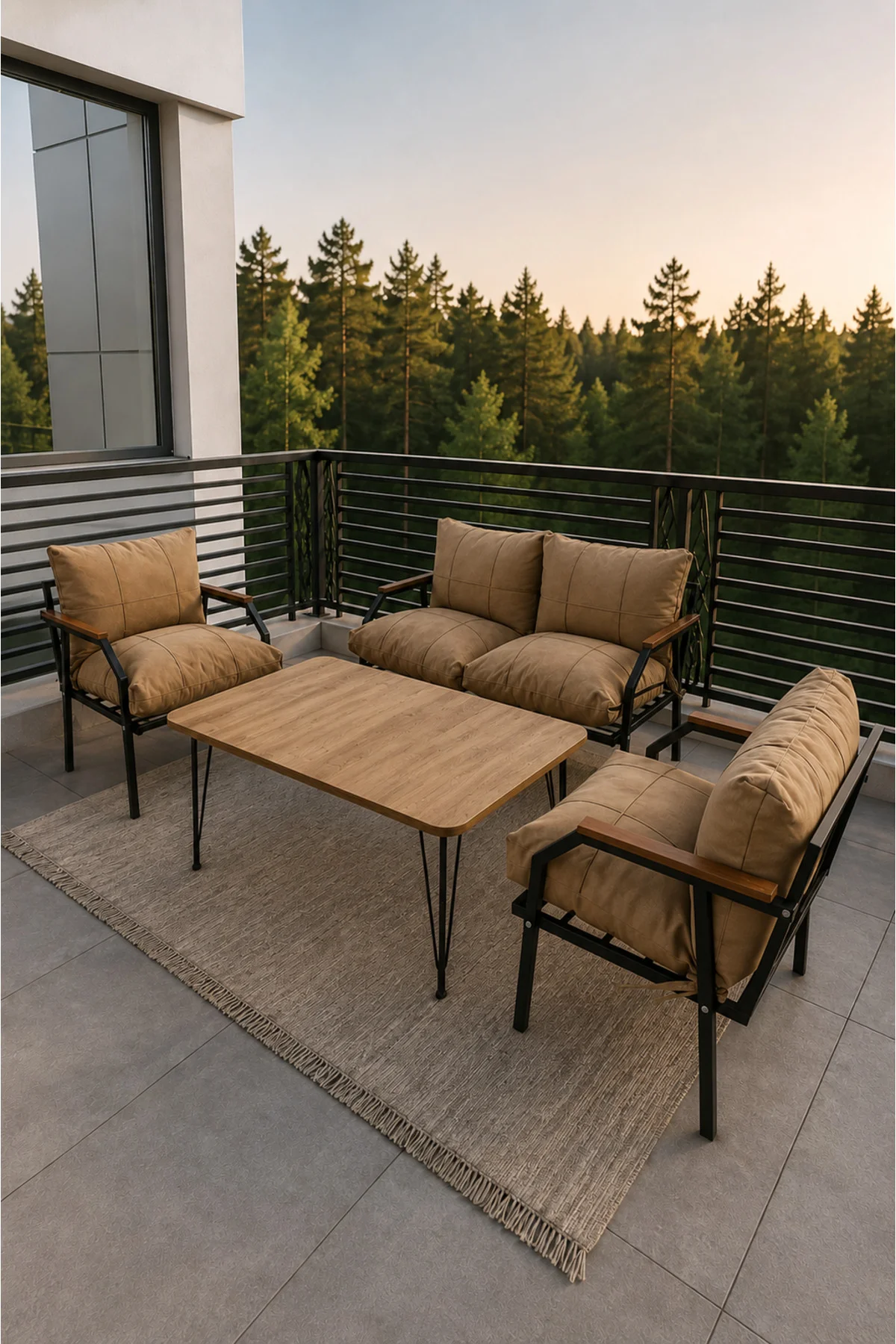 Linda 211 Masalı Kahverengi Fermuarlı Bahçe Balkon Takımı, Cafe, 