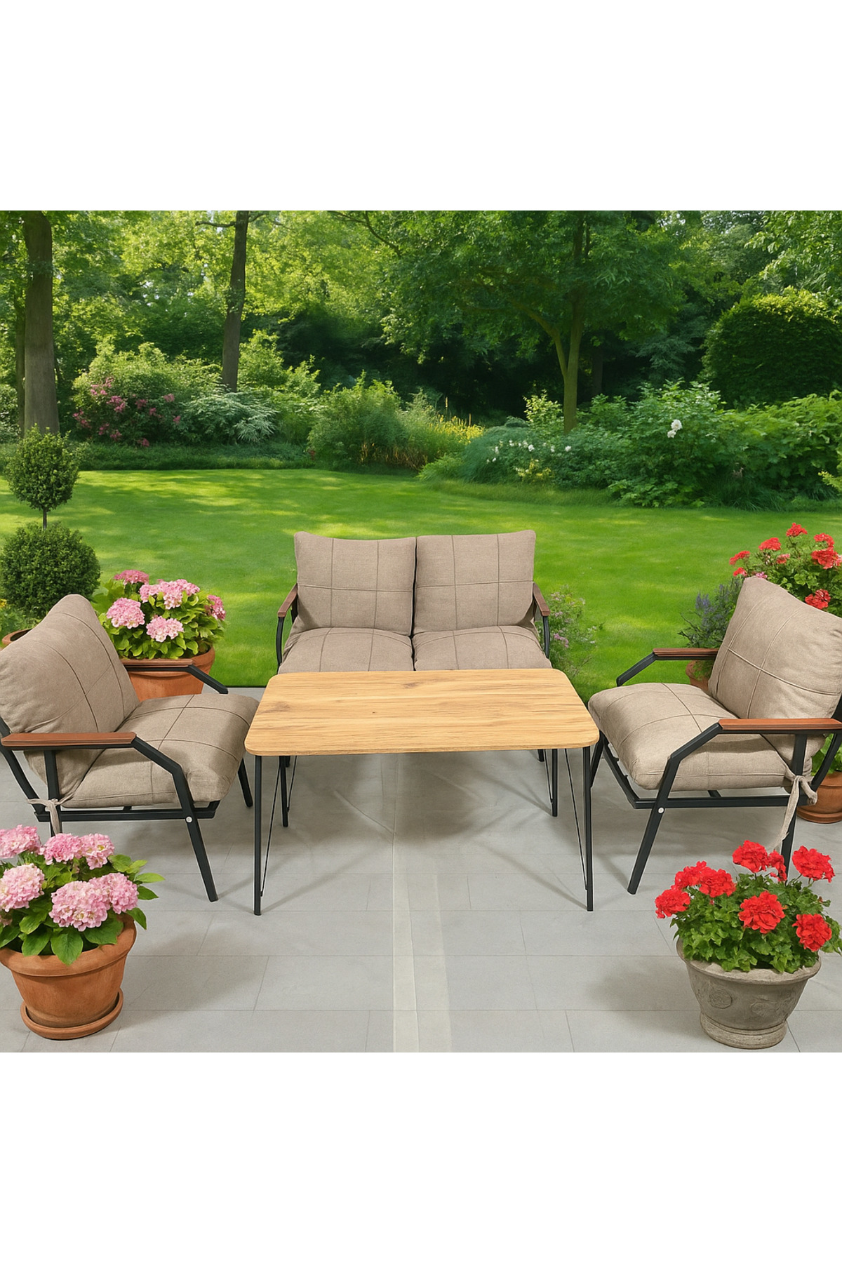 Linda 211 Masalı Kahverengi Fermuarlı Bahçe Balkon Takımı, Cafe, 