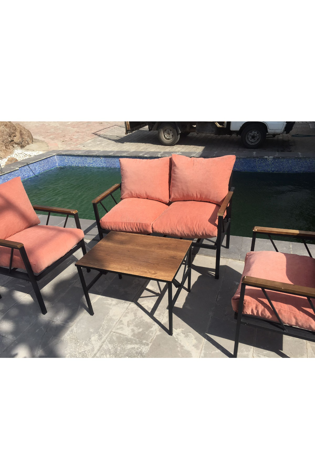 Linda 211 Sehpalı Antrasit Fermuarlı Bahçe Balkon Takımı, Cafe, S