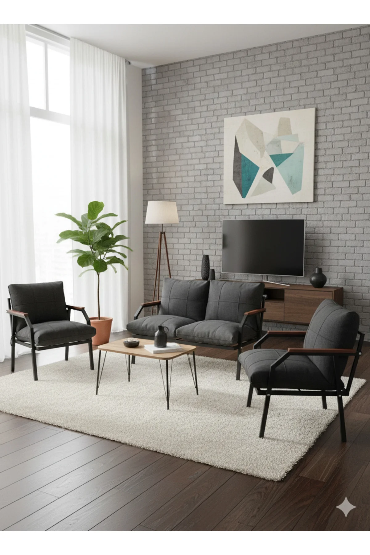 Linda 211 Sehpalı Antrasit Fermuarlı Bahçe Balkon Takımı, Cafe, S