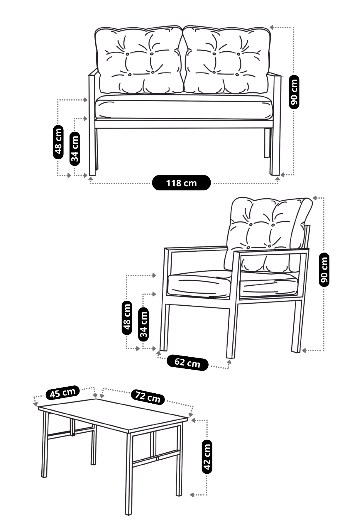 Linda 211 Sehpalı Bahçe Takımı, Balkon,cafe,salon-metal Kanepe Ko